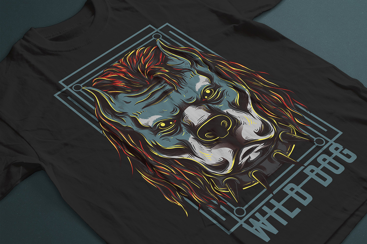 Download T-shirt Design "Wild Dog - T-shirt Design" / Wild Dog - T-shirt Design - T-shirt Design на тему графика illustration t-shirt design artwork apparel merch cartoon events fashion graphics poster mascot festival dark dope dog handsome yellow animal beast