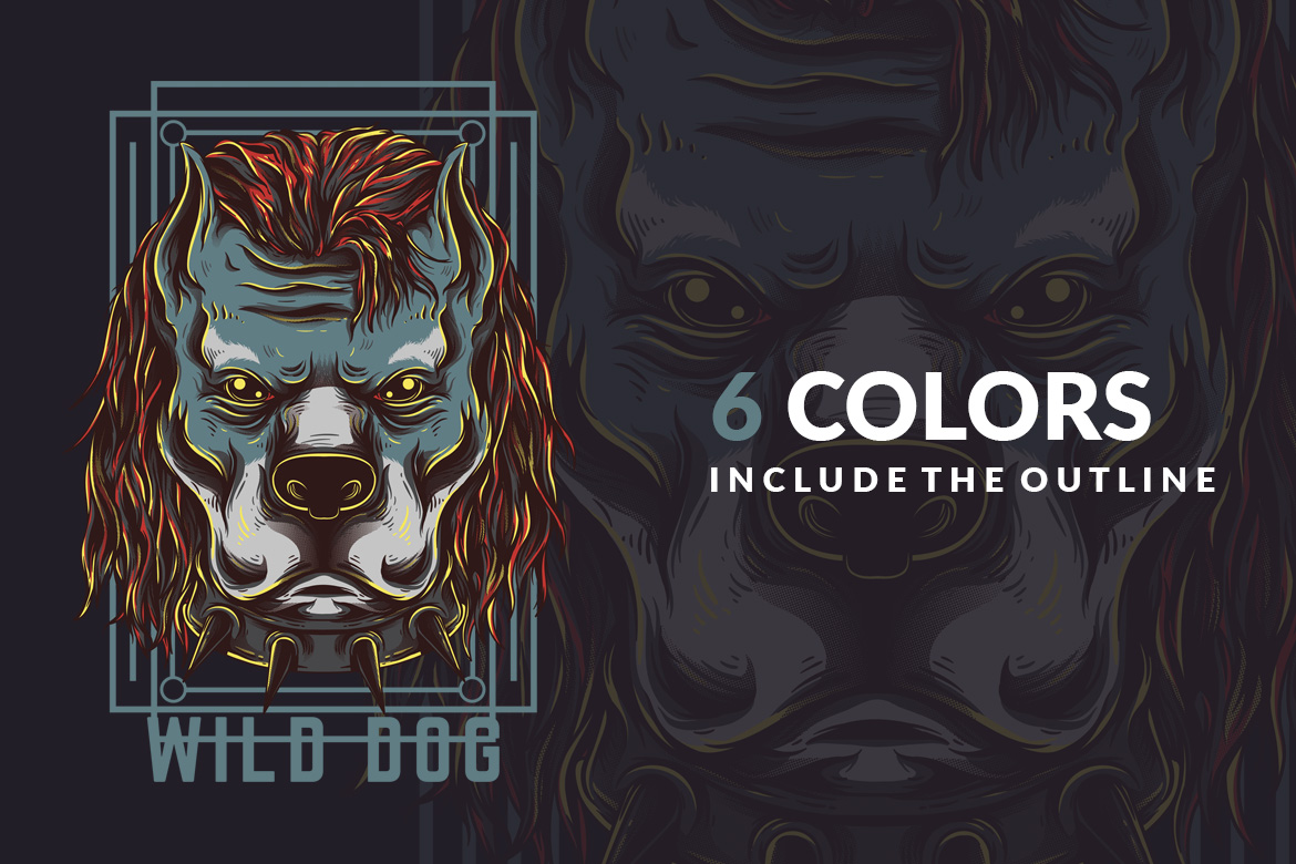 Download T-shirt Design "Wild Dog - T-shirt Design" / Wild Dog - T-shirt Design - T-shirt Design на тему графика illustration t-shirt design artwork apparel merch cartoon events fashion graphics poster mascot festival dark dope dog handsome yellow animal beast