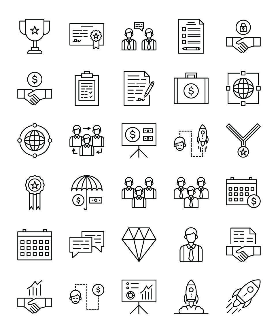 Download Набор иконок "Business & Office Line Icon Set" / Business & Office Line Icon Set - Набор иконок на тему графика business office award achievement certificate chat document handshake contract investment network team startup idea medal umbrella calendar employee diamond presentation