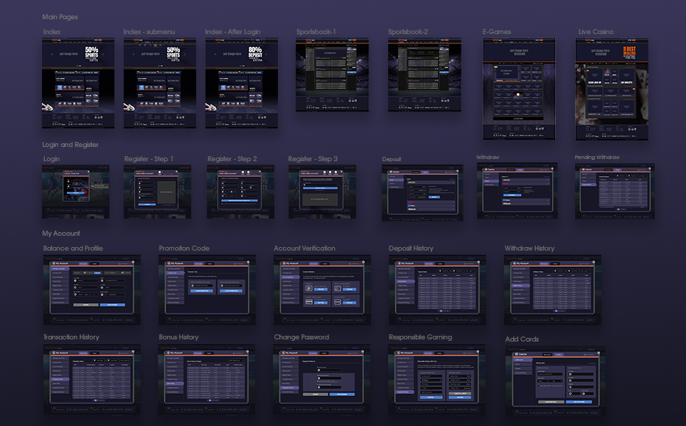 Download PSD шаблон "Full Gambling Site UI Design PSD Template" / Full Gambling Site UI Design PSD Template - PSD шаблон на тему букмекерская контора gambling casino livecasino sportsbet sportsbook betting uidesign webtemplate webdesign poker slotgame esports webserviceplan designtemplate ui visualdesign