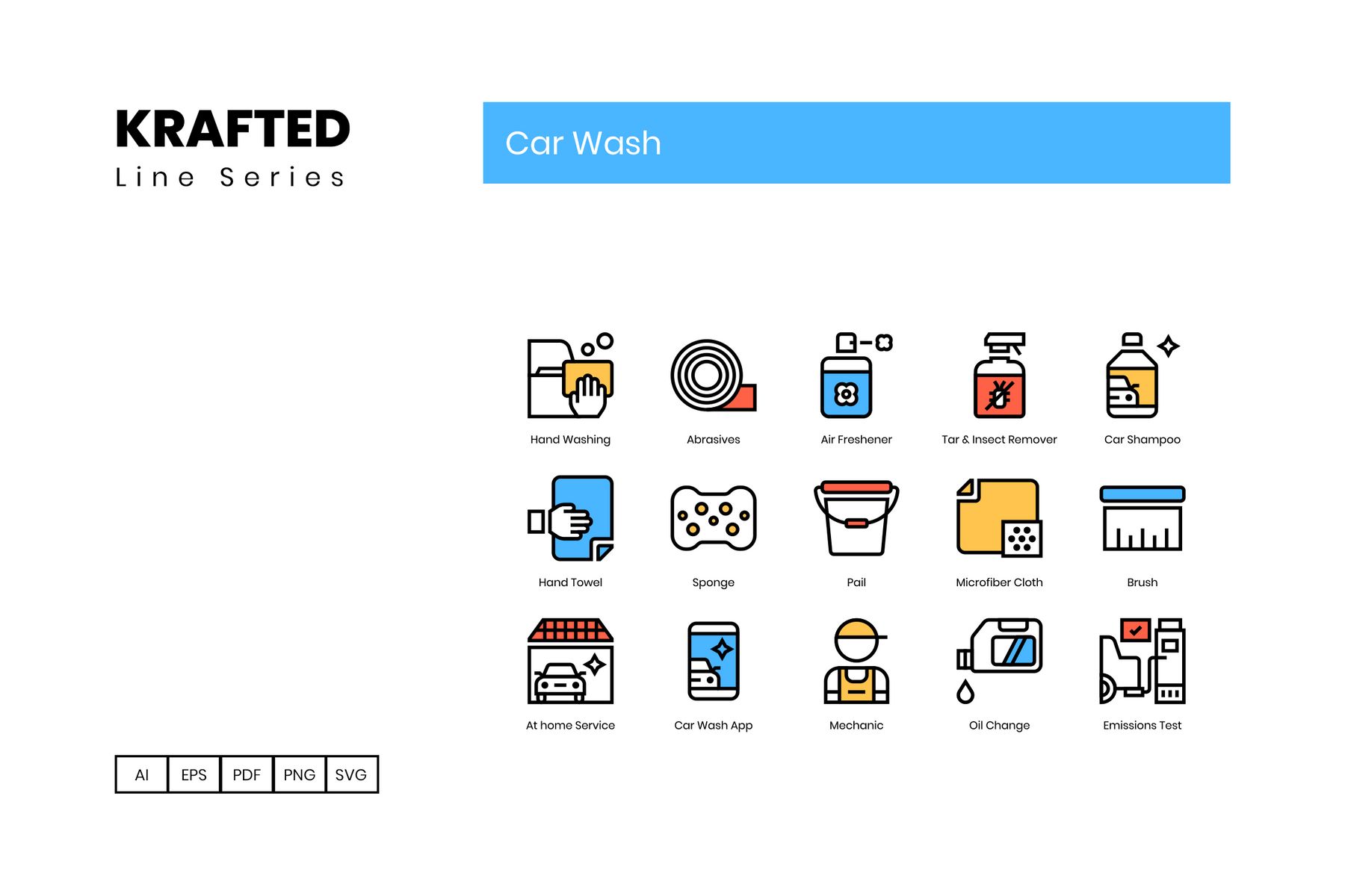 50 Car Wash Icons - Krafted Series Set