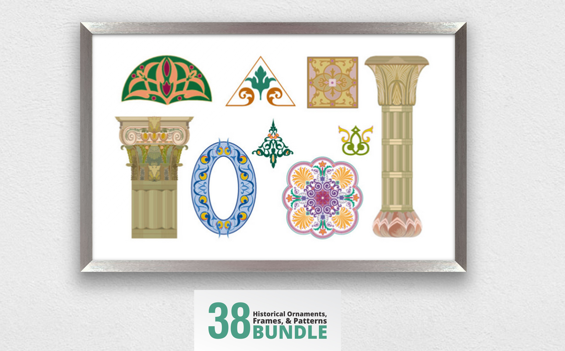 Download Иллюстрация "38 Ornaments, Frames, Patterns Bundle - Illustration" / 38 Ornaments, Frames, Patterns Bundle - Illustration - Иллюстрация на тему графика 