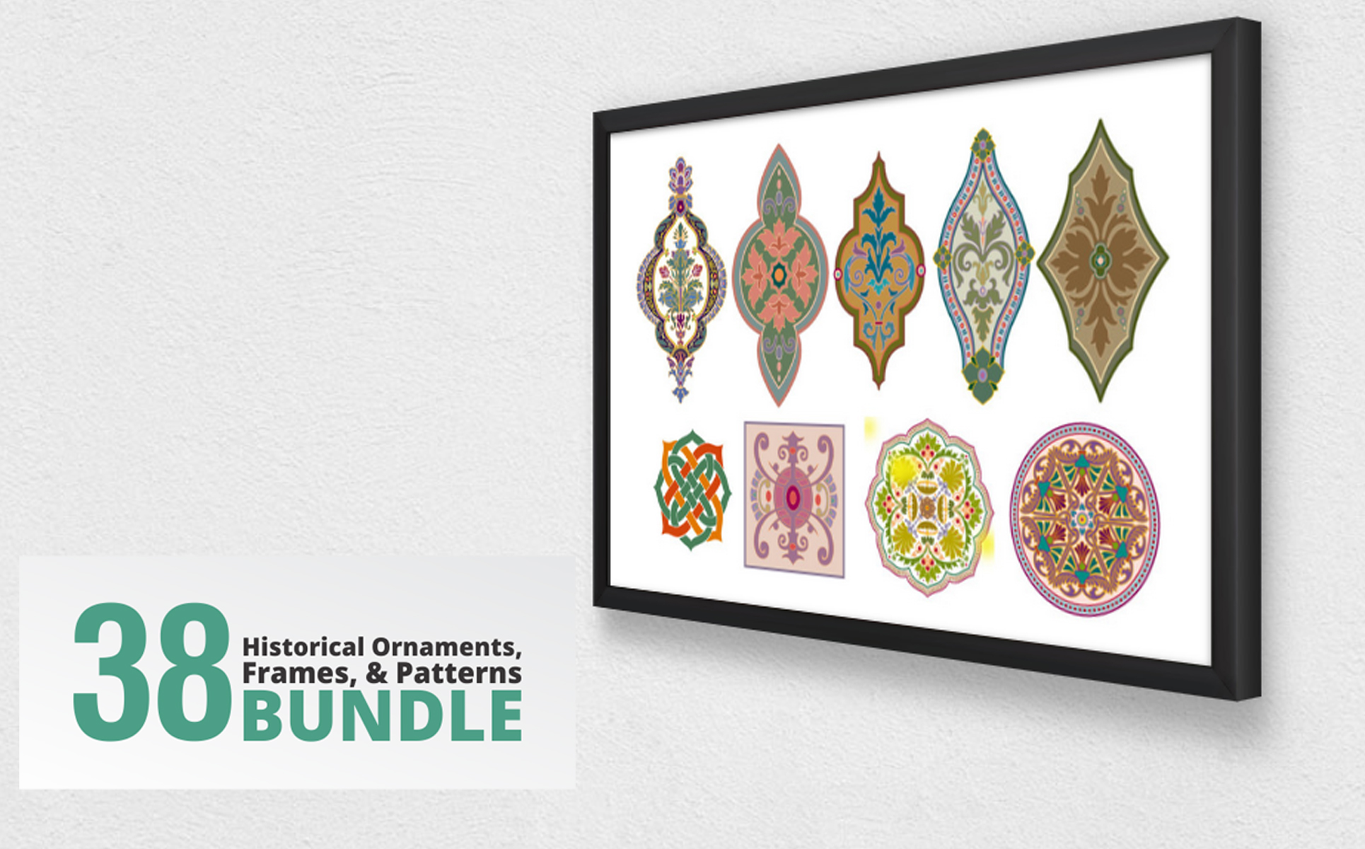 Download Иллюстрация "38 Ornaments, Frames, Patterns Bundle - Illustration" / 38 Ornaments, Frames, Patterns Bundle - Illustration - Иллюстрация на тему графика 