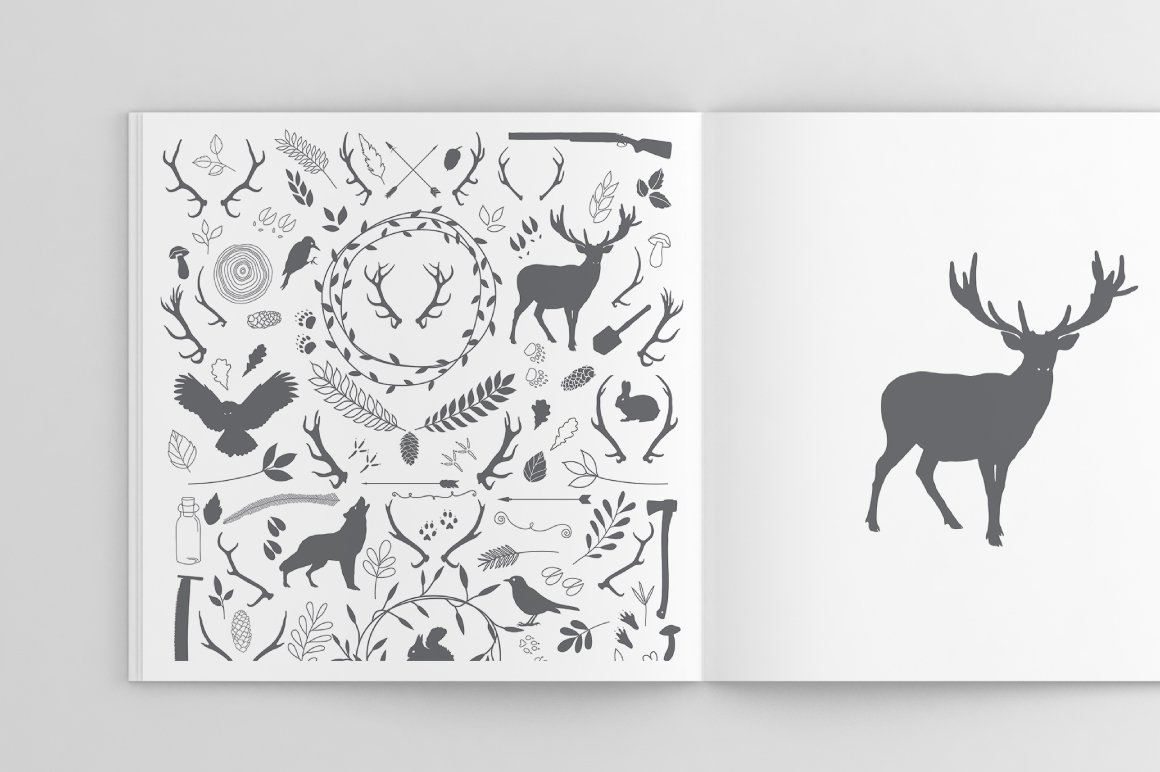 Download Иллюстрация "100 Forest Elements - Illustration" / 100 Forest Elements - Illustration - Иллюстрация на тему графика background wallpaper fabric flower floral florals wedding leaf leaves logo logos invitation card rsvp forest deer animals bear rabbit wood