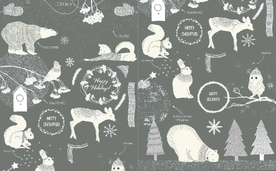 Download Иллюстрация "Winter Collection - Illustration" / Winter Collection - Illustration - Иллюстрация на тему графика winter snow christmas xmas holiday new year card animals frames wreath poster print gift shape texture background wallpaper fabric wrapping