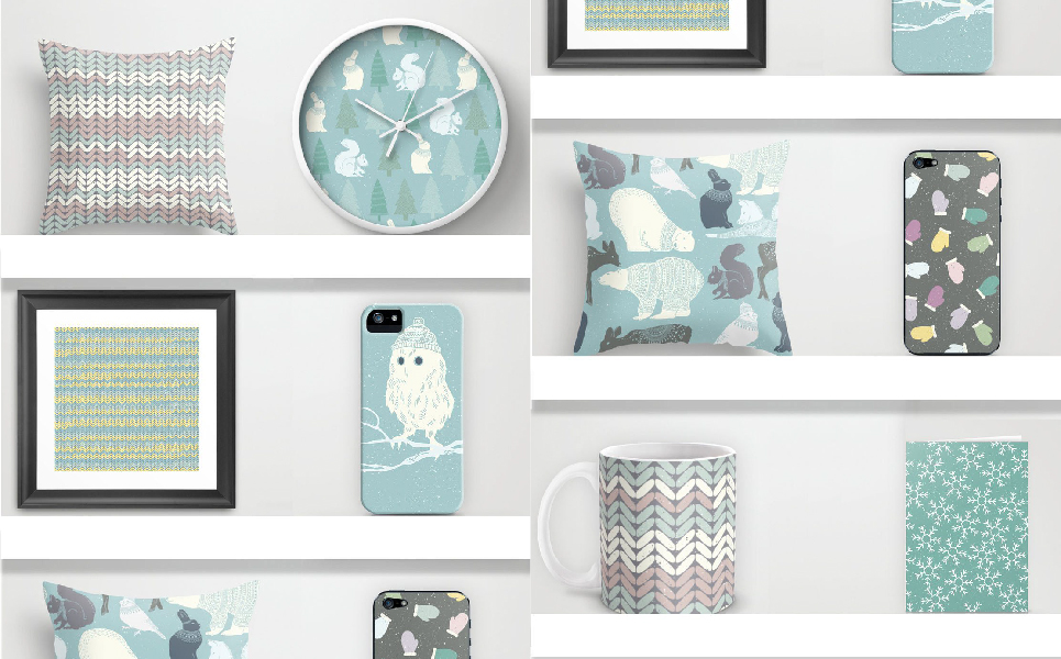 Download Иллюстрация "Winter Collection - Illustration" / Winter Collection - Illustration - Иллюстрация на тему графика winter snow christmas xmas holiday new year card animals frames wreath poster print gift shape texture background wallpaper fabric wrapping