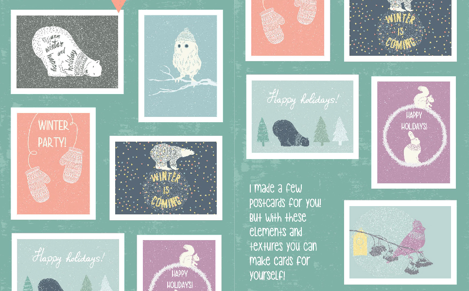 Download Иллюстрация "Winter Collection - Illustration" / Winter Collection - Illustration - Иллюстрация на тему графика winter snow christmas xmas holiday new year card animals frames wreath poster print gift shape texture background wallpaper fabric wrapping