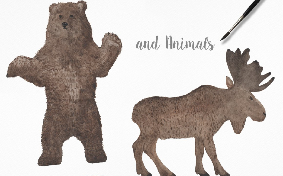 Download Иллюстрация "Watercolor frames, Patterns and Animals - Illustration" / Watercolor frames, Patterns and Animals - Illustration - Иллюстрация на тему графика watercolor watercolour compositions patterns frames animals deer bear rabbit cat card invitation poster print invite branding social media botanical fashion