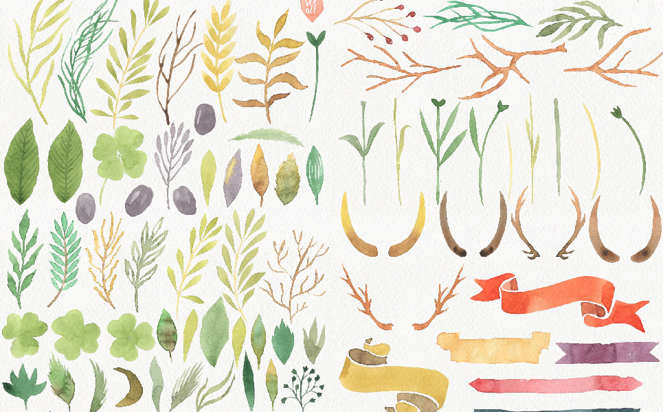 Download Иллюстрация "Wild Watercolor DIY - Illustration" / Wild Watercolor DIY - Illustration - Иллюстрация на тему графика watercolor flower floral wedding leaf leaves logo logos invitation card rsvp save the date book cover magazine poster print gold