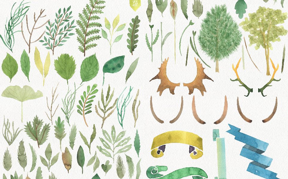 Download Иллюстрация "Forest Watercolor DIY - Illustration" / Forest Watercolor DIY - Illustration - Иллюстрация на тему графика watercolor watercolour animals floral flower flower floral wedding leaf leaves logo logos invitation card rsvp date book cover key forest