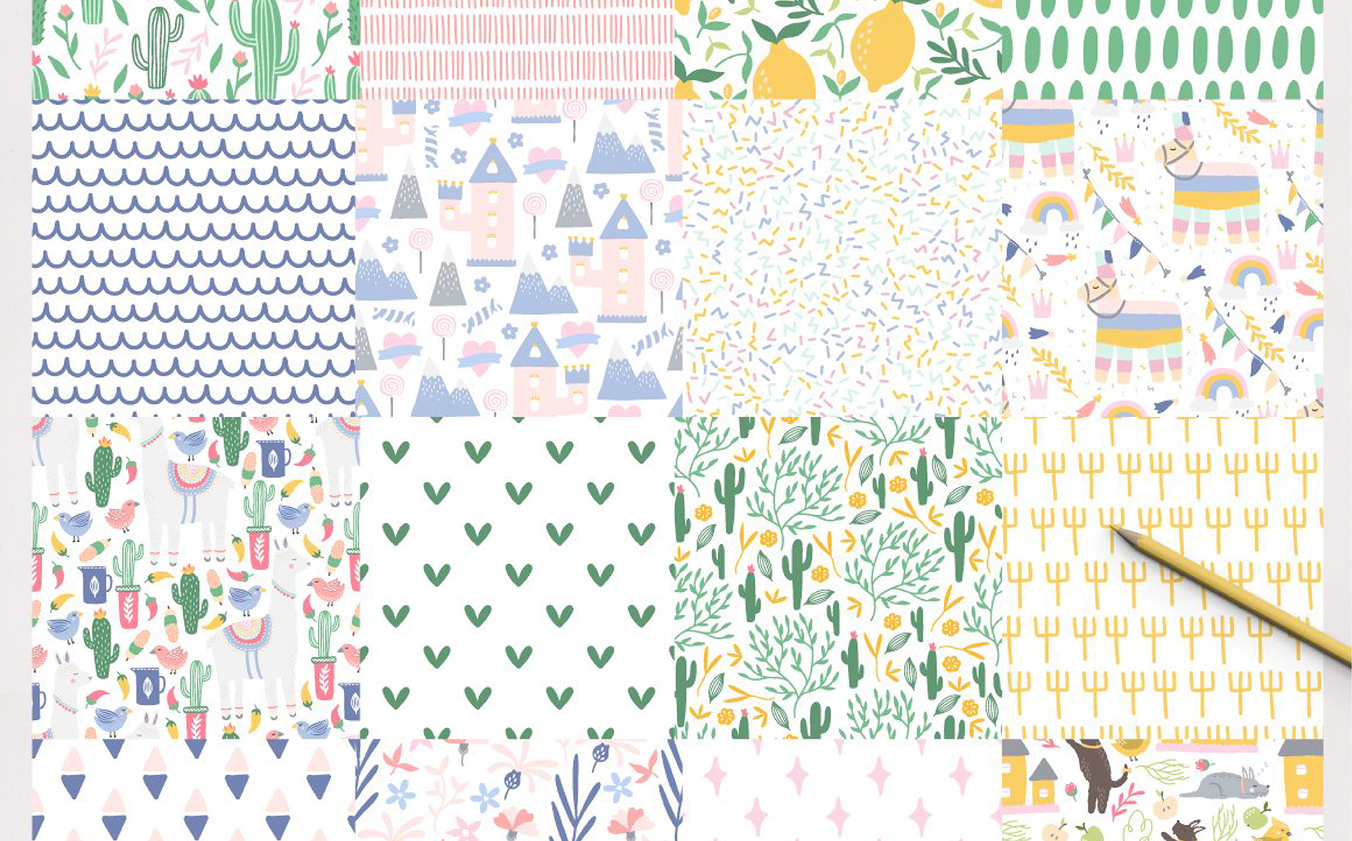 Download Иллюстрация "Very Friendly Collection - Illustration" / Very Friendly Collection - Illustration - Иллюстрация на тему графика plants decorative elements pattern friends party birthday castle princess unicorn llama rainbow bear animals cactus magic logo logos kids baby