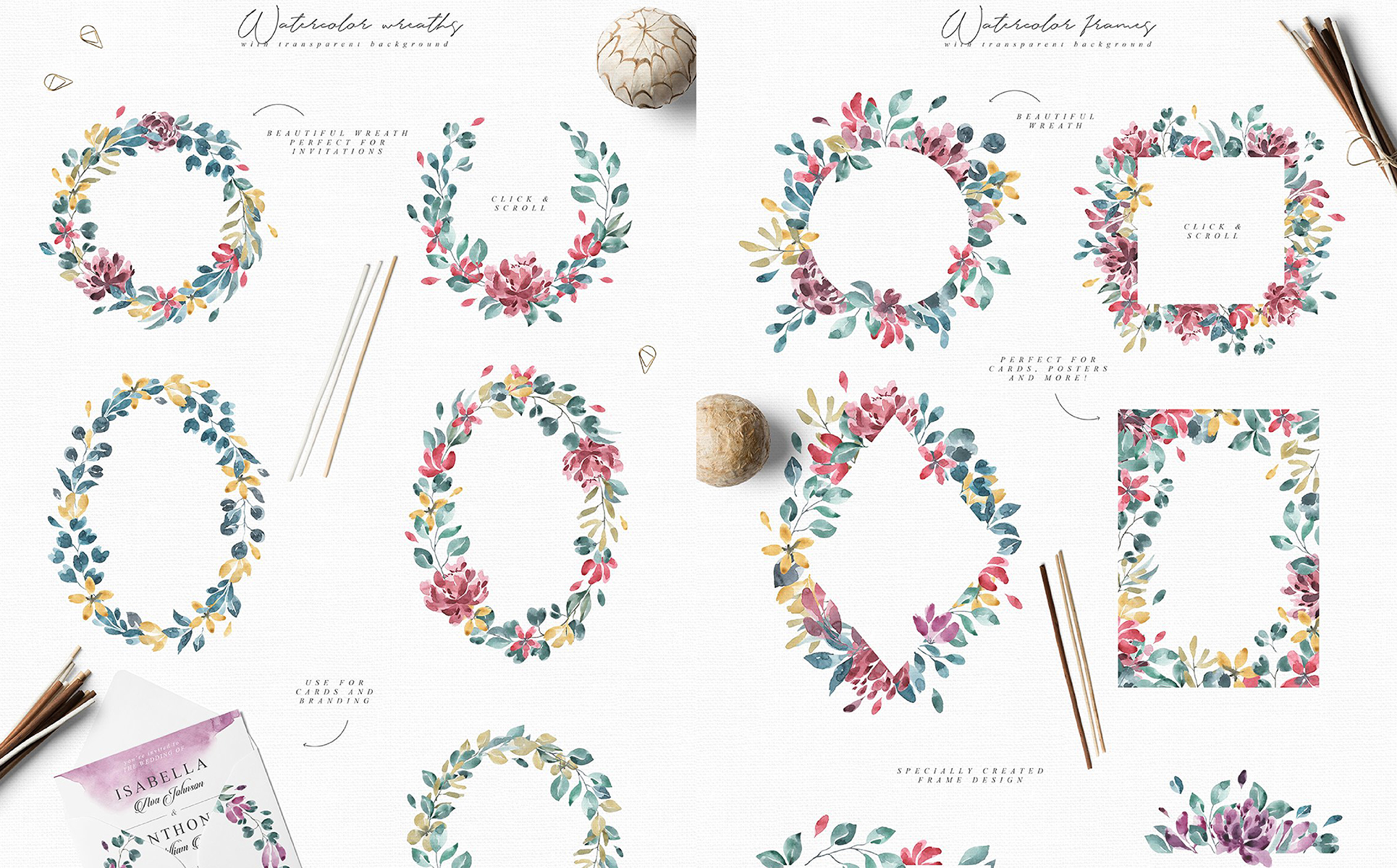 Download Иллюстрация "Blossoms Collection - Illustration" / Blossoms Collection - Illustration - Иллюстрация на тему графика blooming blossoms flower watercolor watercolour pattern seamless wedding leaf leaves logo logos invitation card rsvp summer spring holiday invite branding