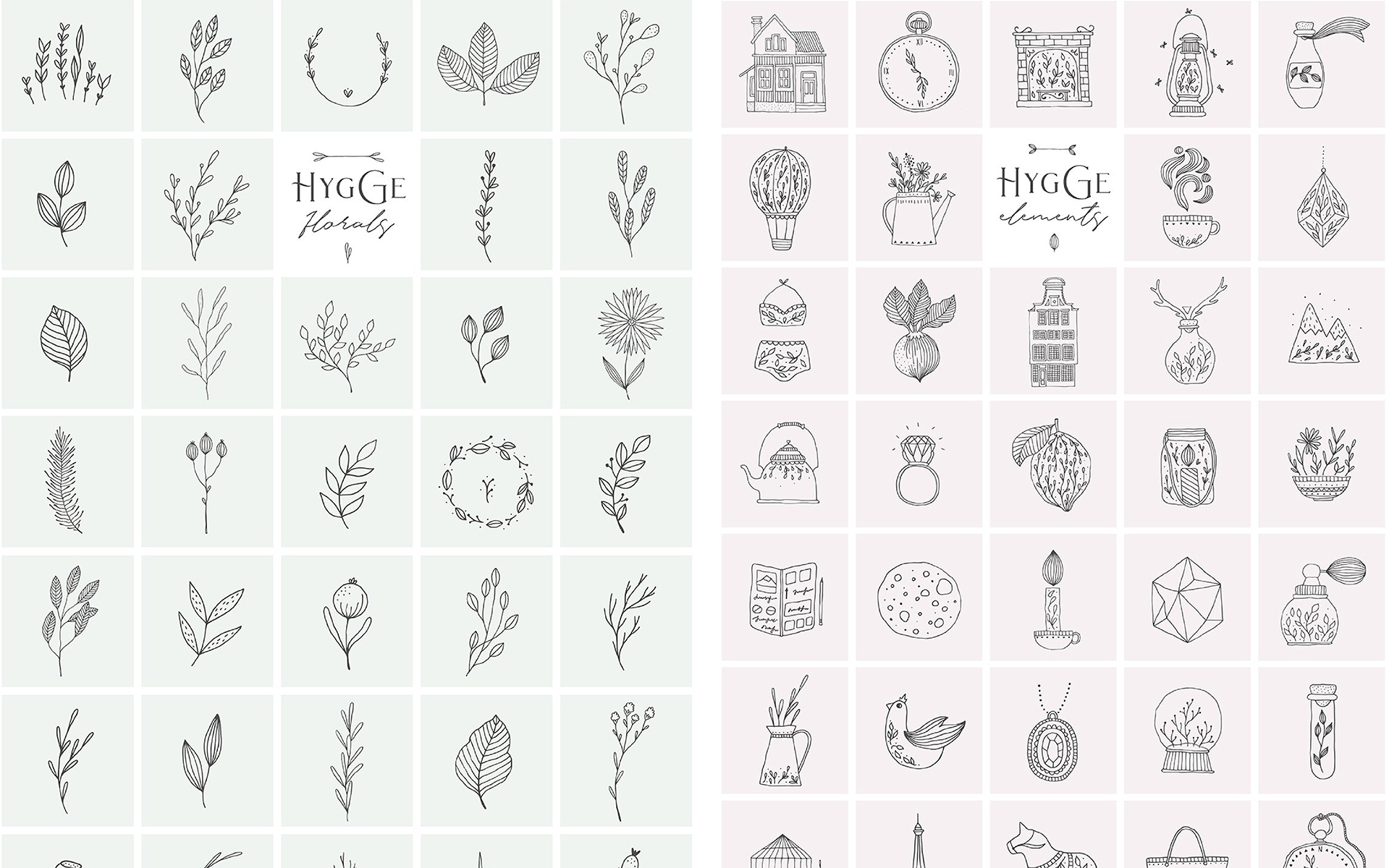 Download Иллюстрация "Hygge Collection - Illustration" / Hygge Collection - Illustration - Иллюстрация на тему графика hygge cozy home house card flower floral botanical book cover magazine poster print frame frames template blog web logo branding