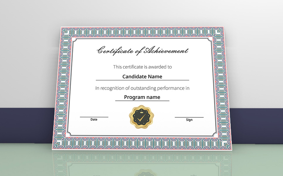 Download Шаблон сертификата "Beautiful Simple Certificate Template" / Beautiful Simple Certificate Template - Шаблон сертификата на тему графика certifiate award acheivement completion document pride performance