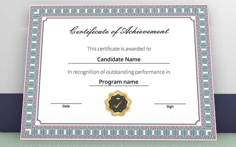 Download Шаблон сертификата "Beautiful Simple Certificate Template" / Beautiful Simple Certificate Template - Шаблон сертификата на тему графика certifiate award acheivement completion document pride performance