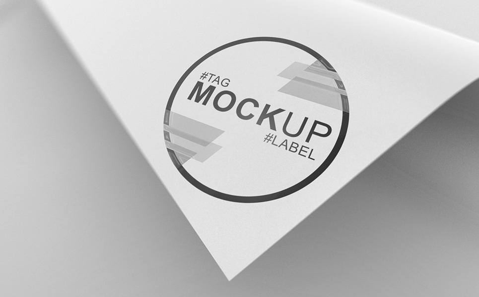 Logo and label on a curled page product mockup