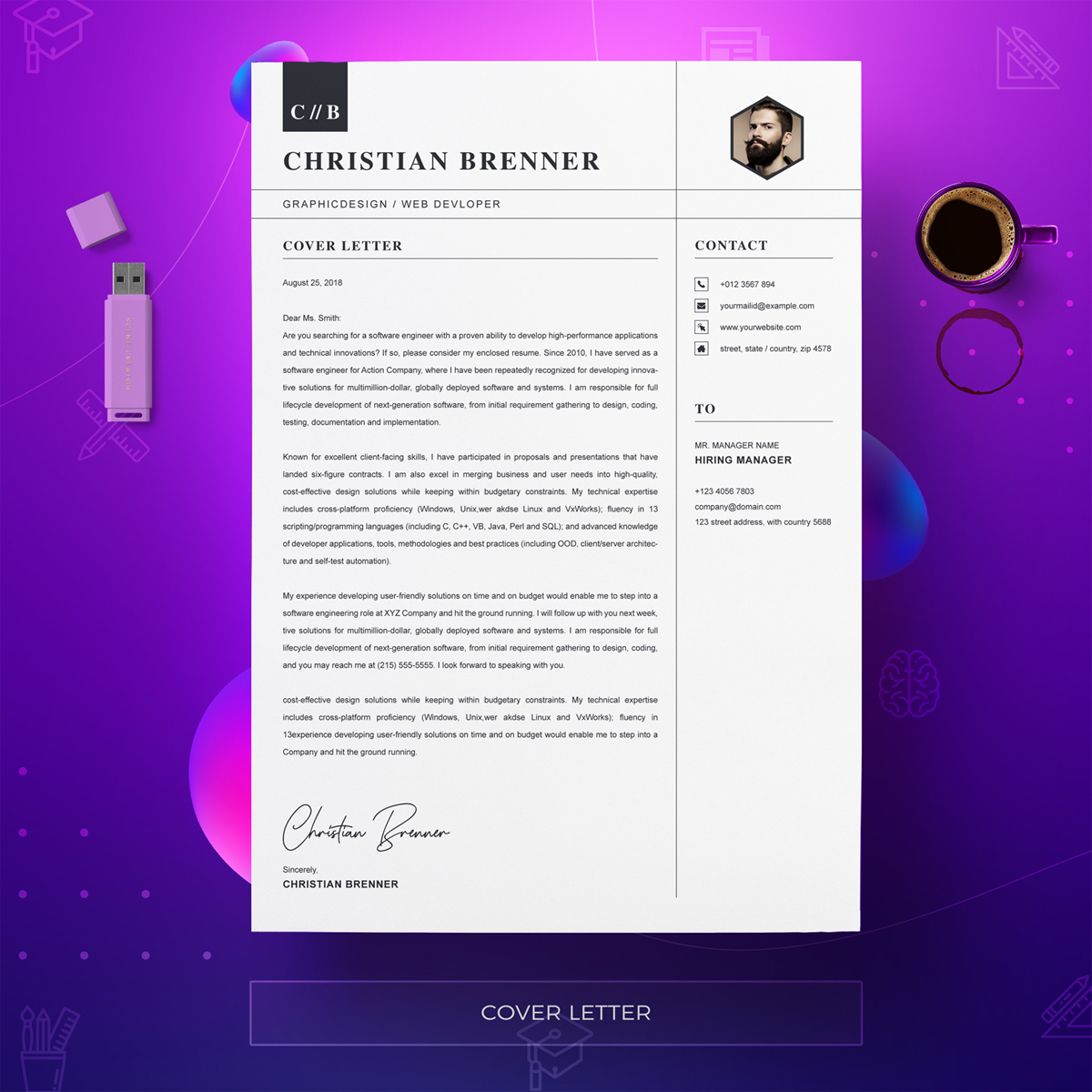 Download Резюме "Brenner Resume Template" / Brenner Resume Template - Резюме на тему графика a4 clean resume cv doc elegant template indesign infographic modern professional creative design minimal pages portfolio word us letter