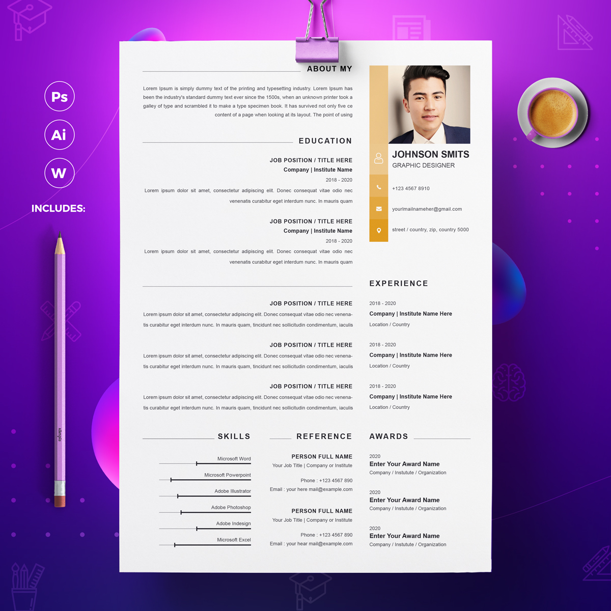 Download Резюме "Smith Resume Template" / Smith Resume Template - Резюме на тему графика a4 clean resume cv doc elegant template indesign infographic modern professional creative design minimal pages portfolio word us letter