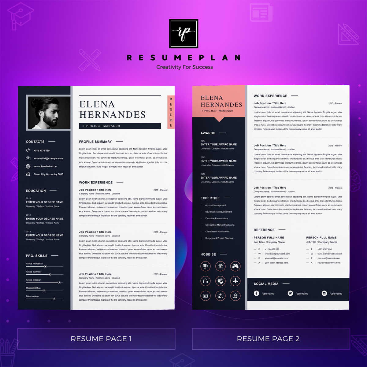 Download Резюме "Elena Resume Template" / Elena Resume Template - Резюме на тему графика a4 clean resume cv doc elegant template indesign infographic modern professional creative design minimal pages portfolio word us letter 3