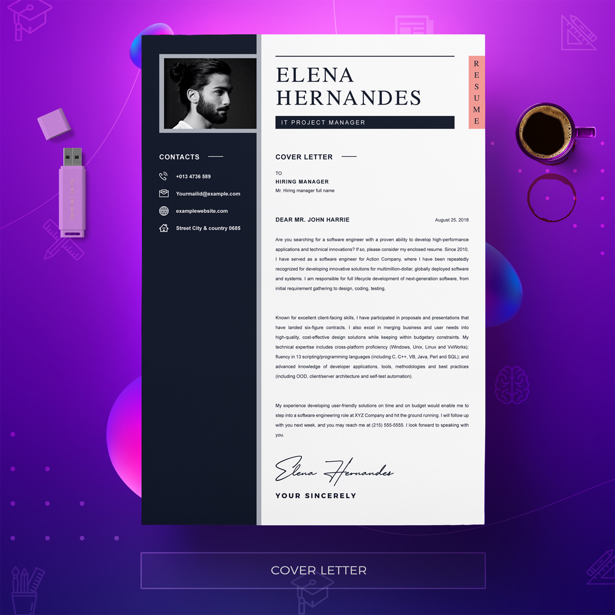 Download Резюме "Elena Resume Template" / Elena Resume Template - Резюме на тему графика a4 clean resume cv doc elegant template indesign infographic modern professional creative design minimal pages portfolio word us letter 3