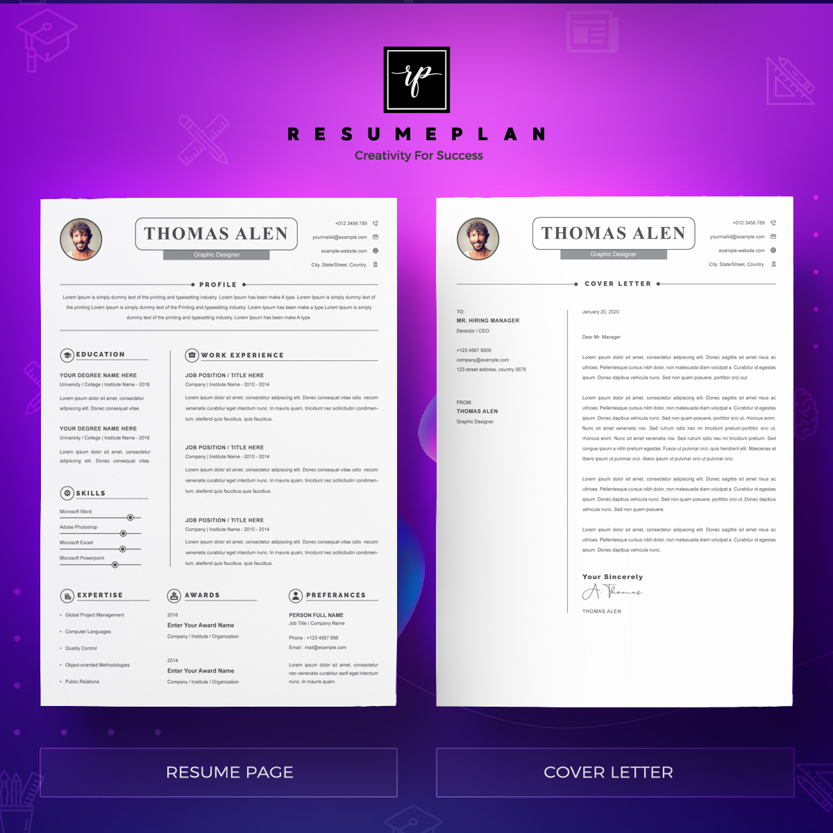 Download Резюме "Thomas Resume Template" / Thomas Resume Template - Резюме на тему графика a4 clean resume cv doc elegant template indesign infographic modern professional creative design minimal pages portfolio word us letter
