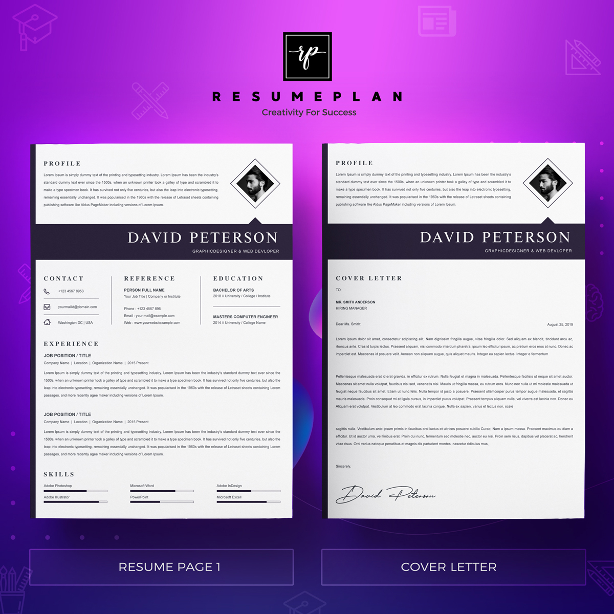 Download Резюме "David Resume Template" / David Resume Template - Резюме на тему графика a4 clean resume cv doc elegant template indesign infographic modern professional creative design minimal pages portfolio word us letter