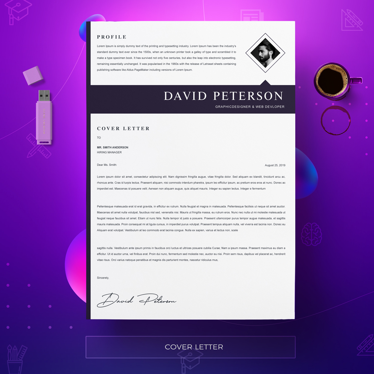 Download Резюме "David Resume Template" / David Resume Template - Резюме на тему графика a4 clean resume cv doc elegant template indesign infographic modern professional creative design minimal pages portfolio word us letter