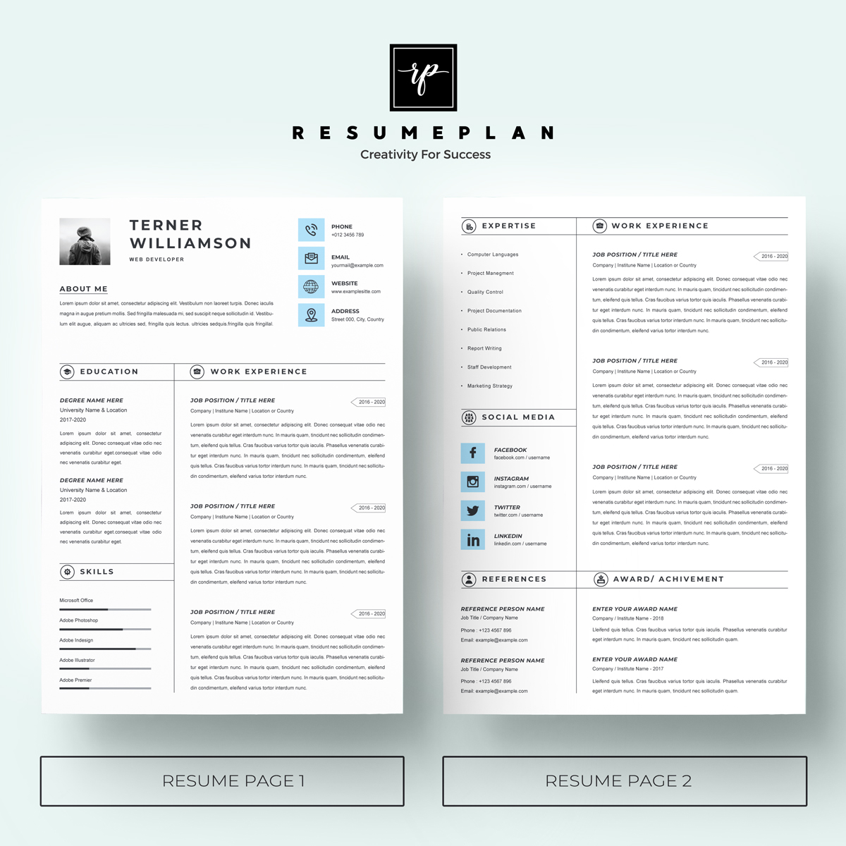 Download Резюме "Terner Resume Template" / Terner Resume Template - Резюме на тему графика a4 clean resume cv doc elegant template indesign infographic modern professional creative design minimal pages portfolio word us letter