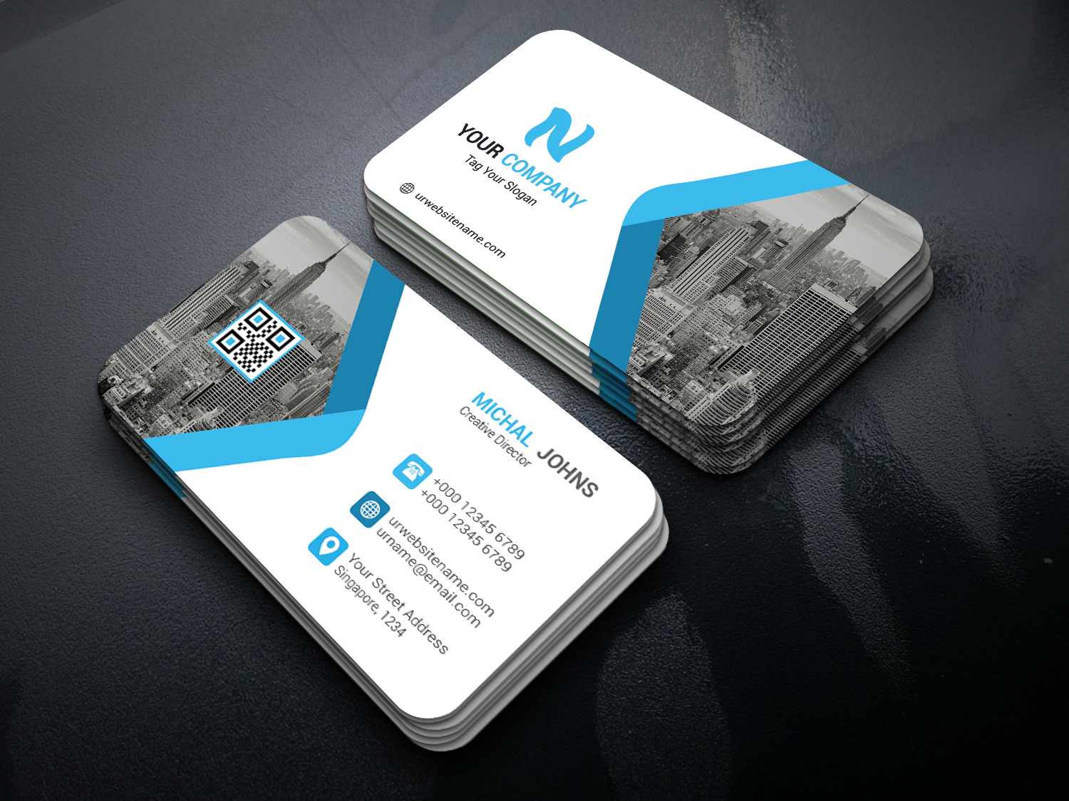 Download Фирменный стиль "Business Card - Corporate Identity Template" / Business Card - Corporate Identity Template - Фирменный стиль на тему графика corportae business card black blue brand clean cmyk color company corporate creative design designer green horizontal modern personal print ready