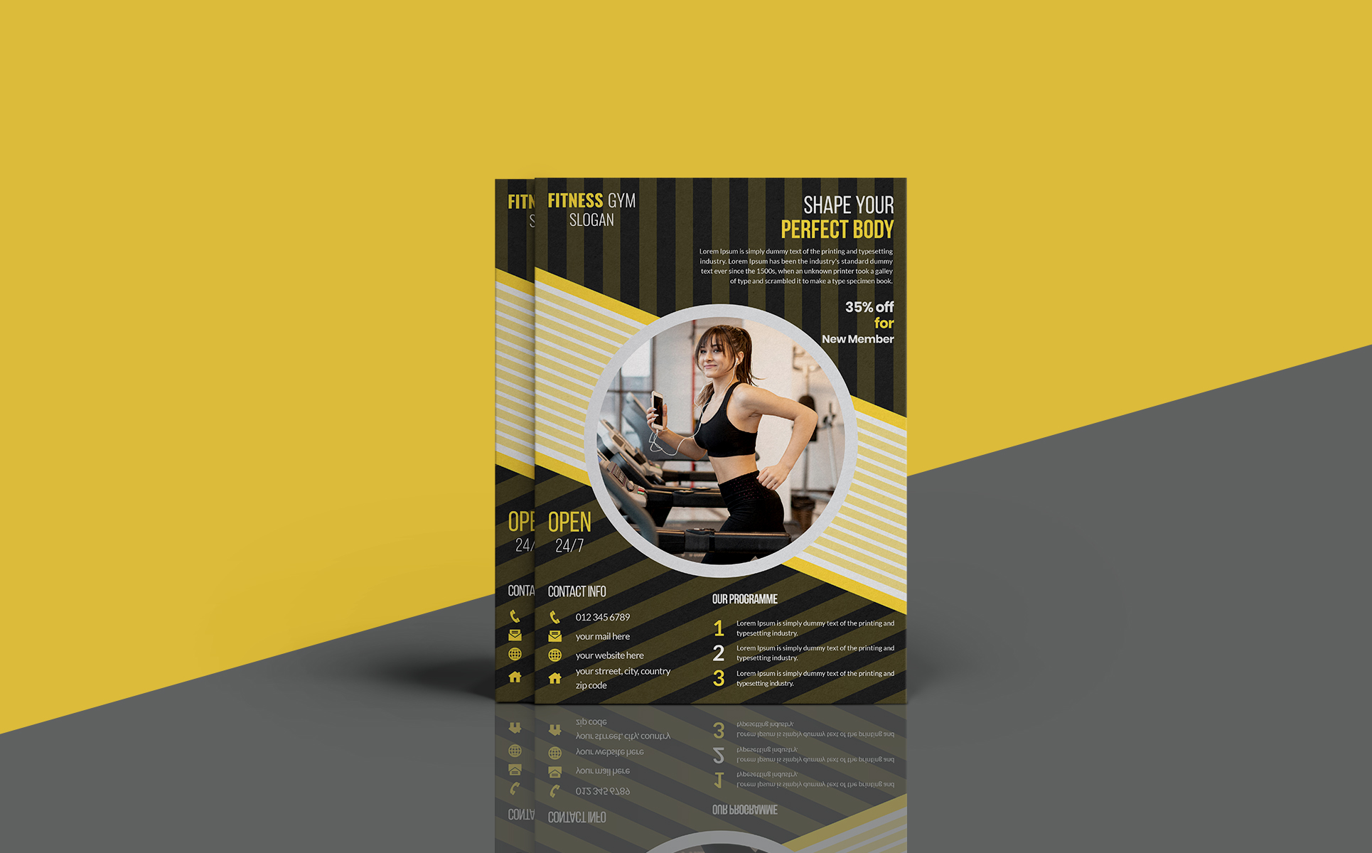 Download Фирменный стиль "Gym Fitness Flyer Design - Corporate Identity Template" / Gym Fitness Flyer Design - Corporate Identity Template - Фирменный стиль на тему графика gym,flyer,fitness,banner,poster,ads,advert,promotion,modern,workout,design,template,elegant