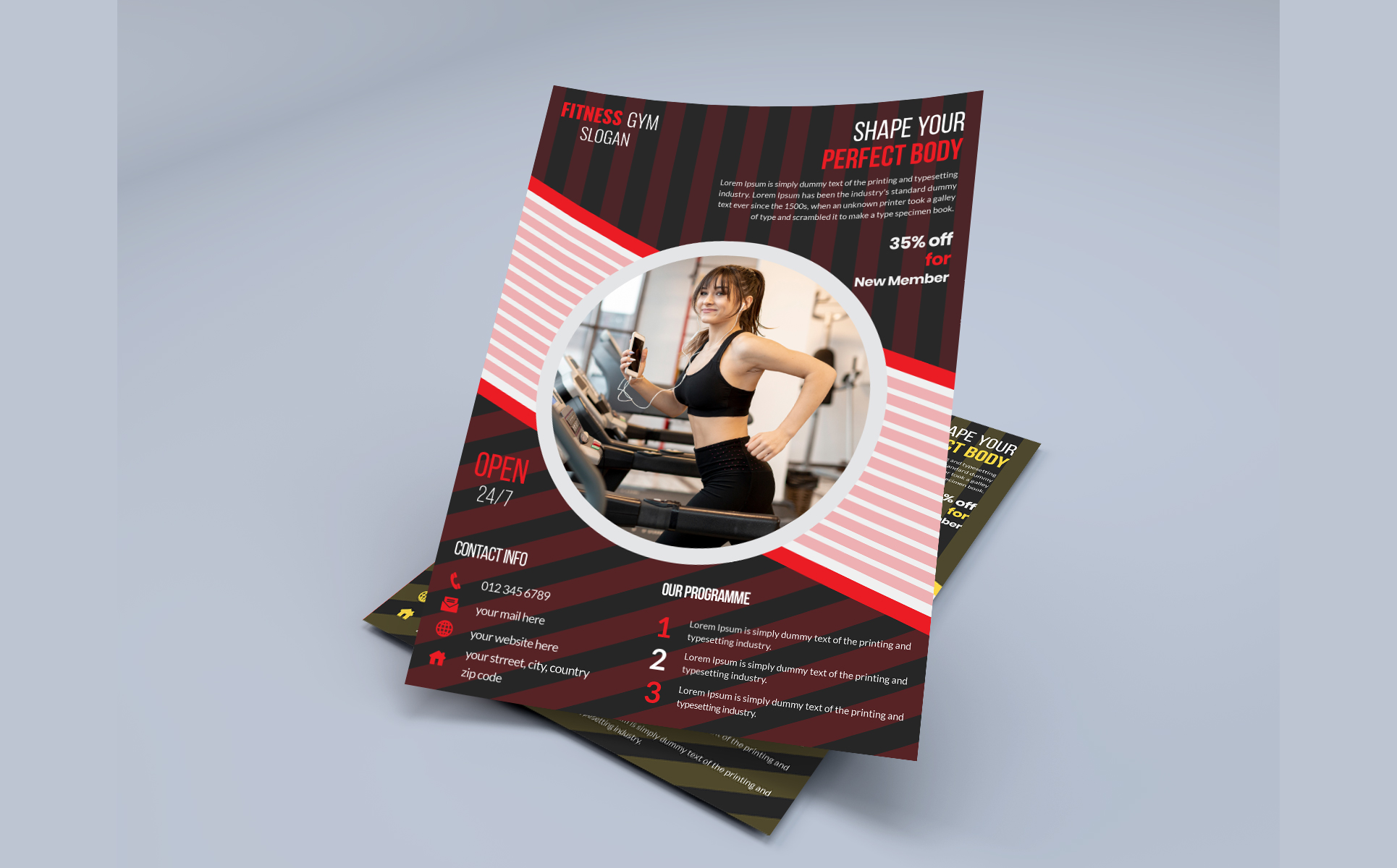 Download Фирменный стиль "Gym Fitness Flyer Design - Corporate Identity Template" / Gym Fitness Flyer Design - Corporate Identity Template - Фирменный стиль на тему графика gym,flyer,fitness,banner,poster,ads,advert,promotion,modern,workout,design,template,elegant