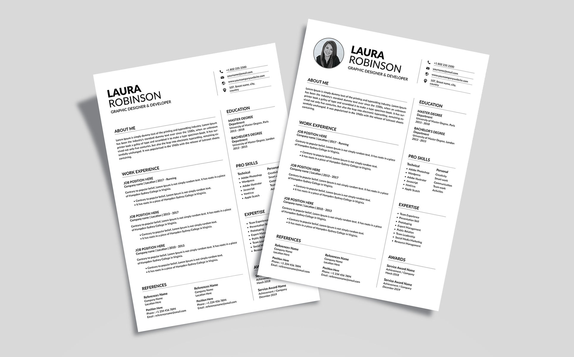 Download Резюме "Laura Robinson Resume Template" / Laura Robinson Resume Template - Резюме на тему графика clean cv design elegant resume female feminine infographic letter minimalist modern portfolio professional indesign minimal pages word template