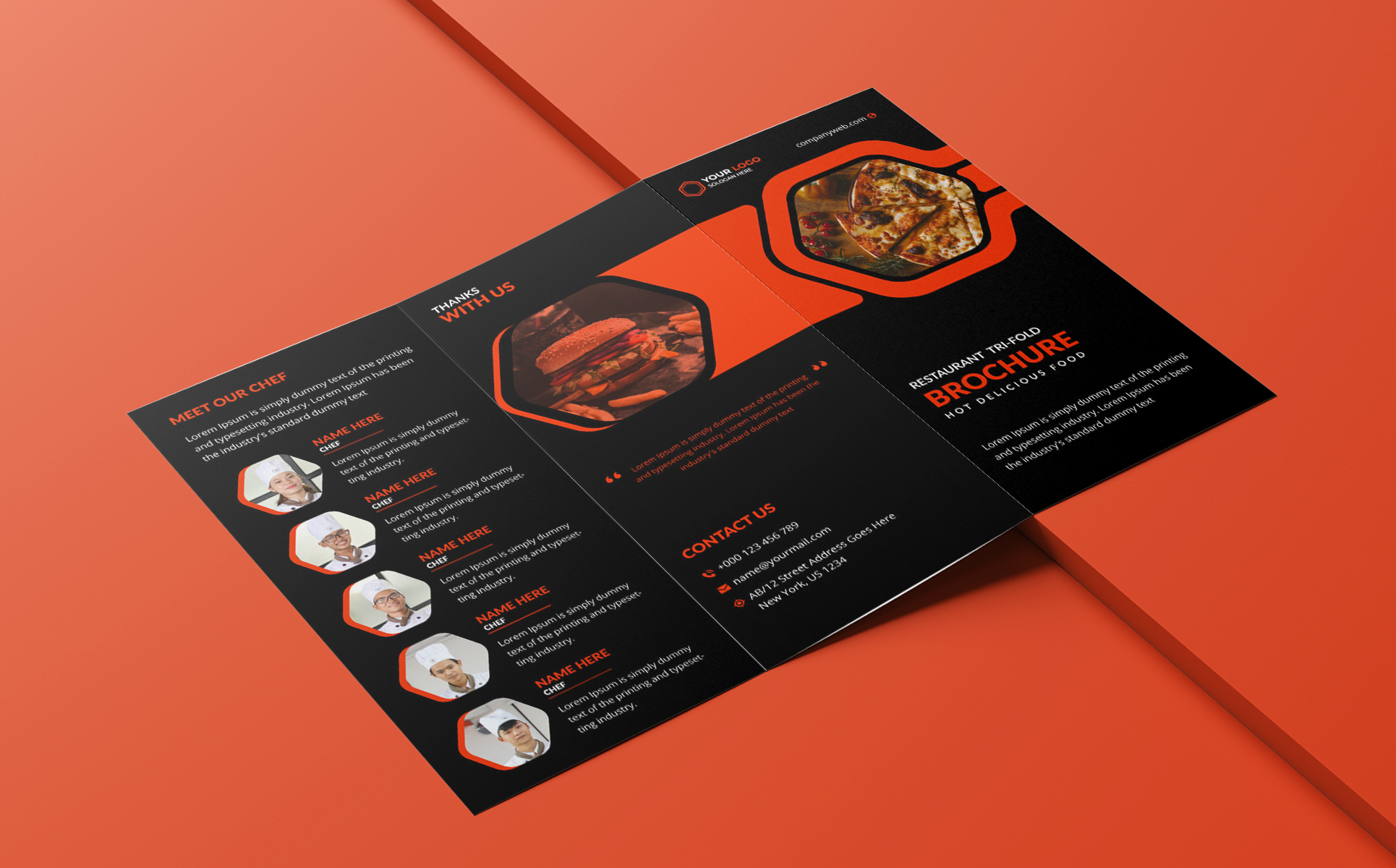 Download Фирменный стиль "Restaurant tri fold brochure - Corporate Identity Template" / Restaurant tri fold brochure - Corporate Identity Template - Фирменный стиль на тему графика brochure restaurant tri-fold brochure menu flyer poster cover design template template layout leaflet color promotion catalog bi-fold document trifold bifold
