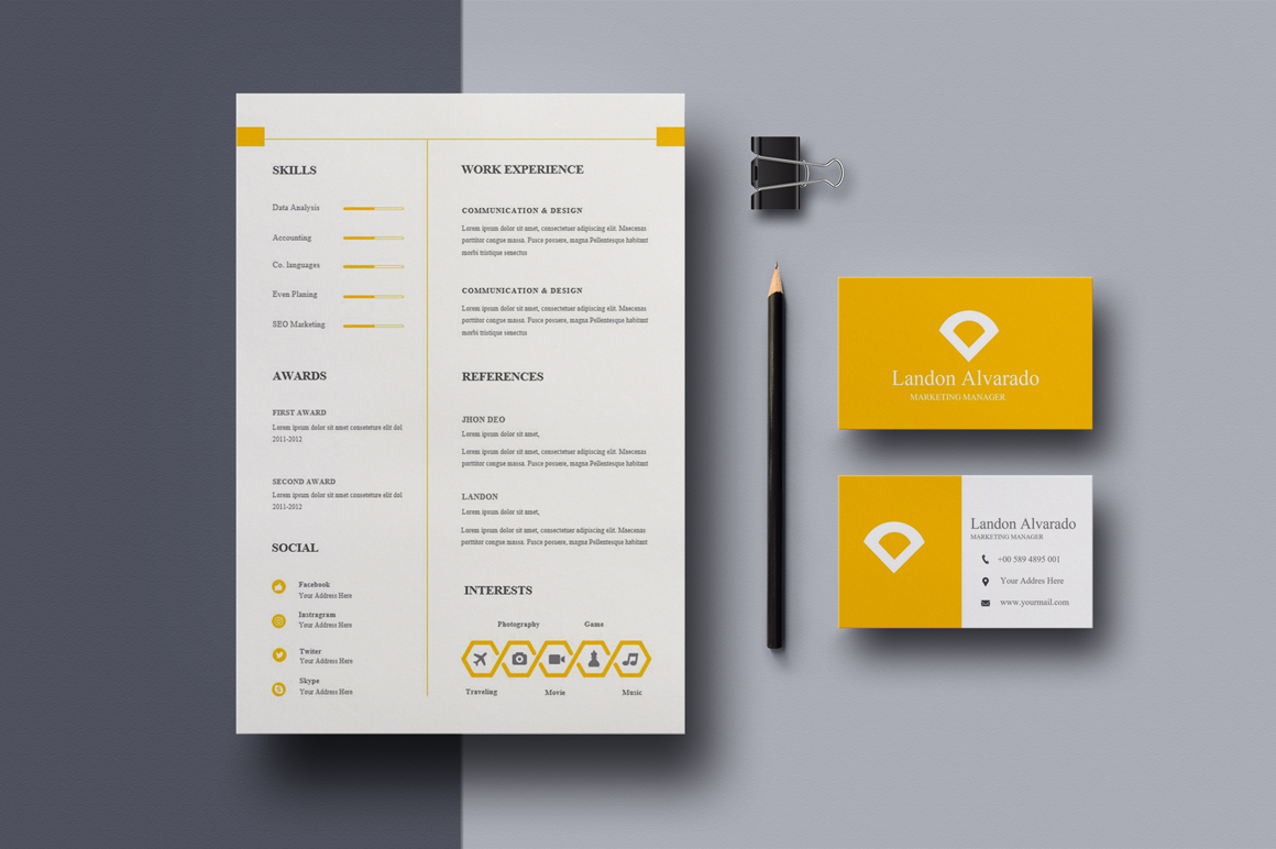 Download Резюме "Alvarado Resume Template" / Alvarado Resume Template - Резюме на тему графика resume cv creative clean word business card template corporate modern professional style alvarado ai psd