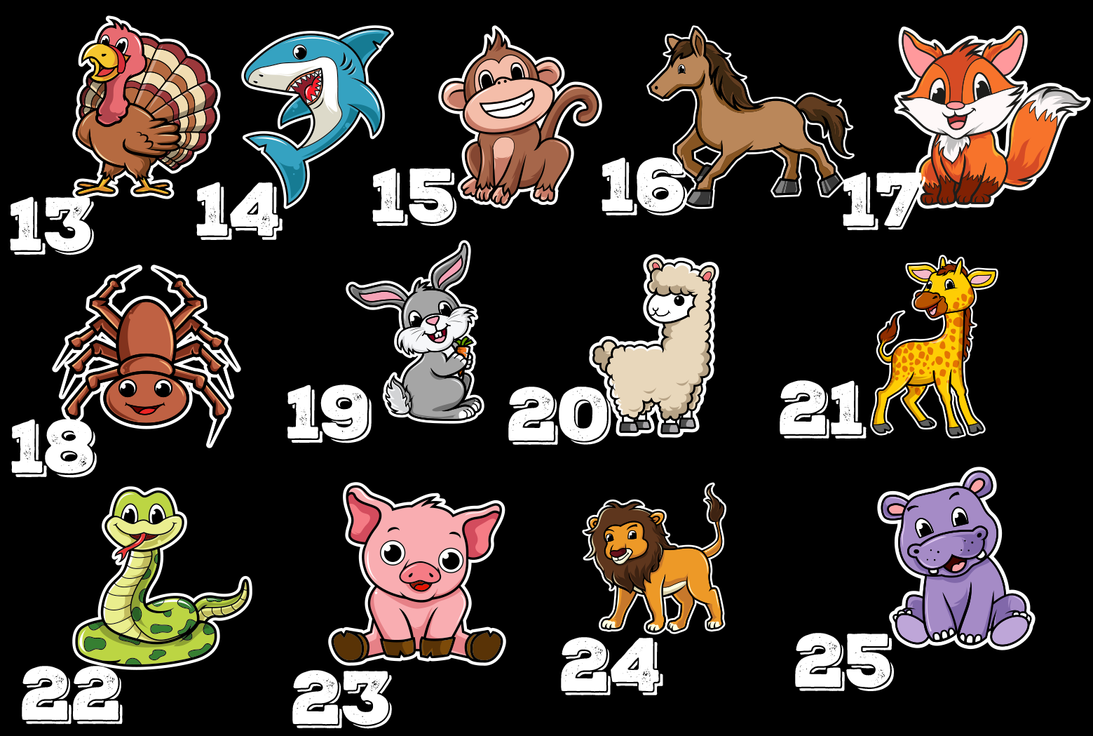 Download Иллюстрация "25 Cute Animal Bundle - Illustration" / 25 Cute Animal Bundle - Illustration - Иллюстрация на тему графика animal bundle svg cat fox shark png vector pig flamingo horse llama wolf fish monkey bear bird cow crab deer