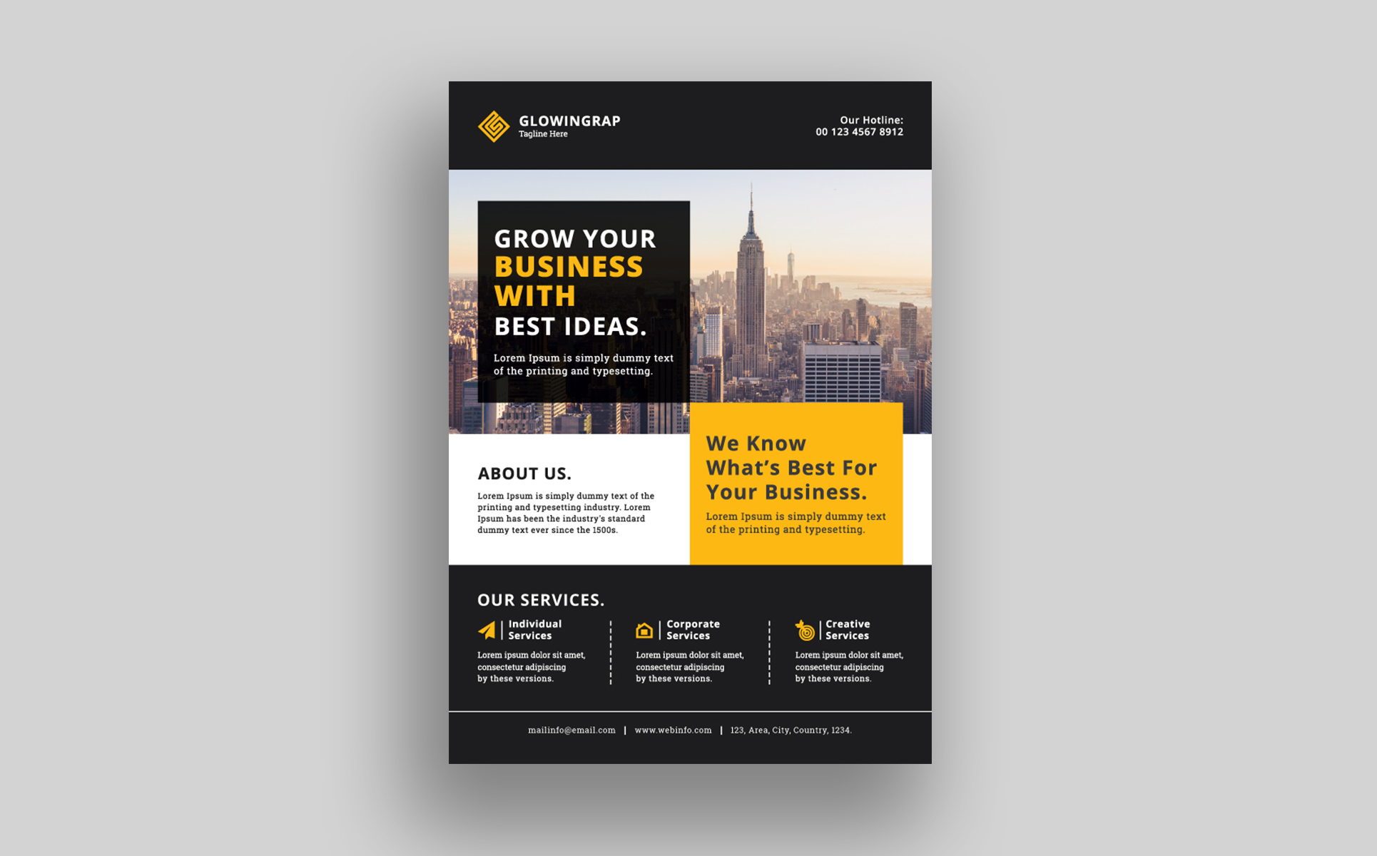 Download Фирменный стиль "Glowingrap - Advertising Flyer - Corporate Identity Template" / Glowingrap - Advertising Flyer - Corporate Identity Template - Фирменный стиль на тему графика flyer design corporate creative marketing branding professional simple smart banner poster printing