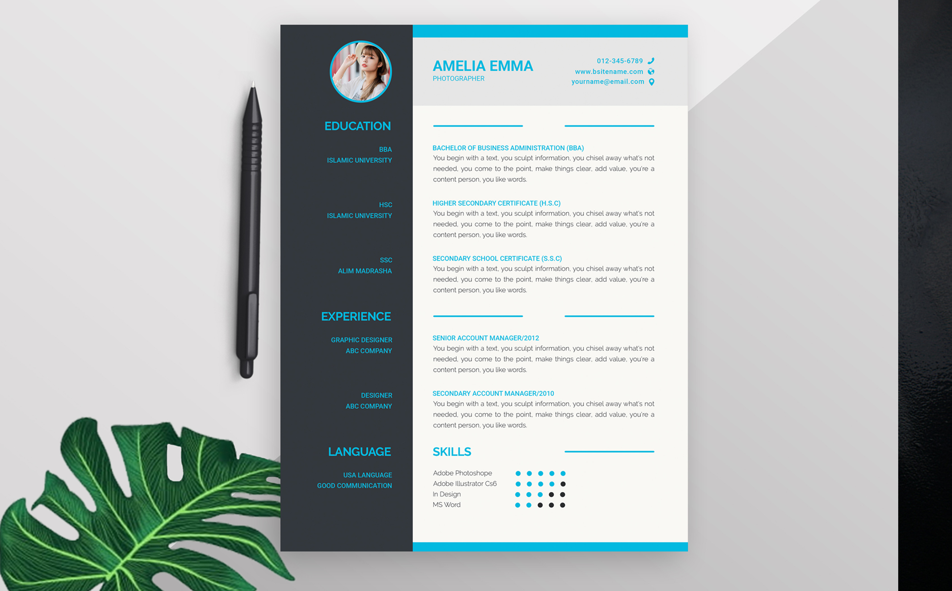 Download Резюме "Amelia Emma Resume Template" / Amelia Emma Resume Template - Резюме на тему графика minimalist modern resume portfolio professional clean cv design indesign infographic minimal pages