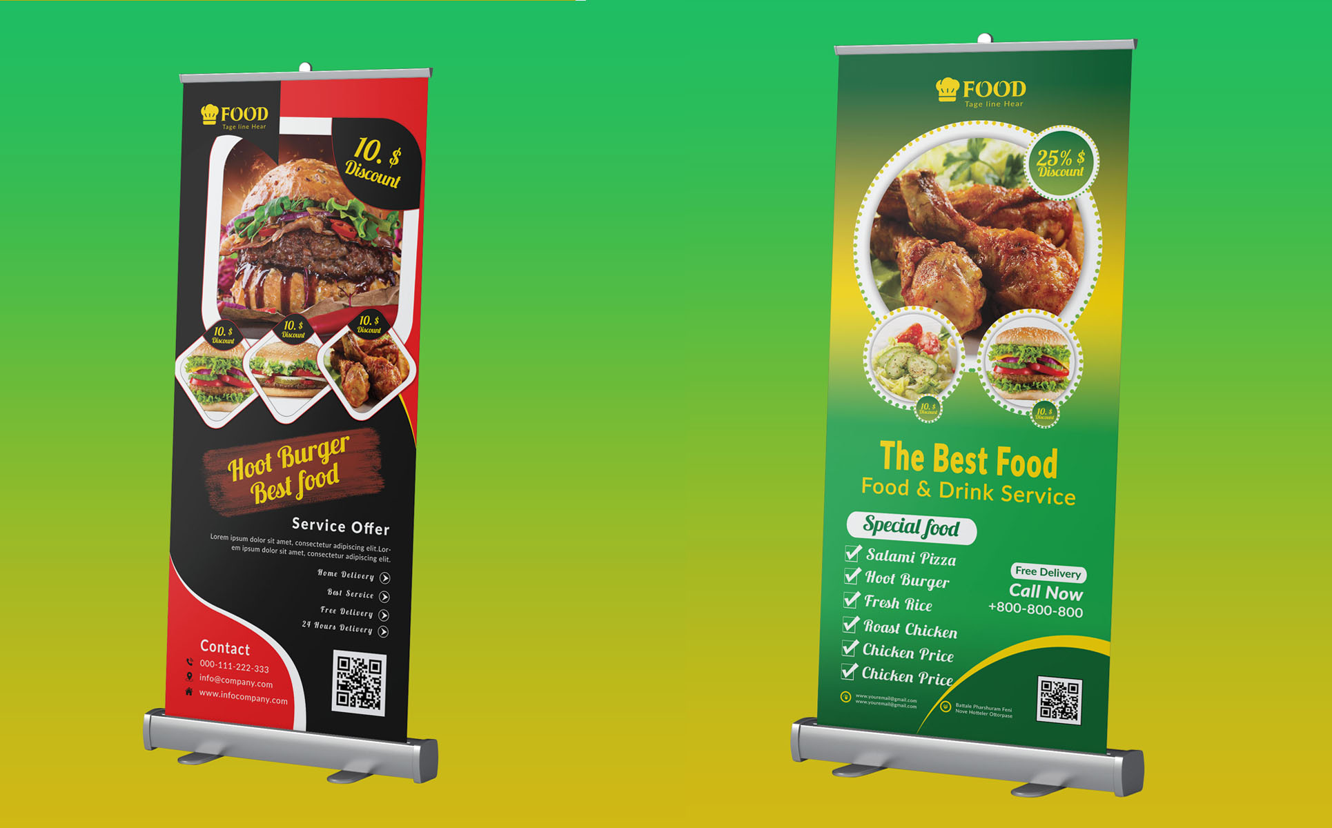 Download Фирменный стиль "Restaurant Roll up banner Bundle - Corporate Identity Template" / Restaurant Roll up banner Bundle - Corporate Identity Template - Фирменный стиль на тему графика fast,food,roll,up,signage,product,banner,foods,graphic,design,magazine,modern,brochure,red,blue,green,restaurant,small,business,template