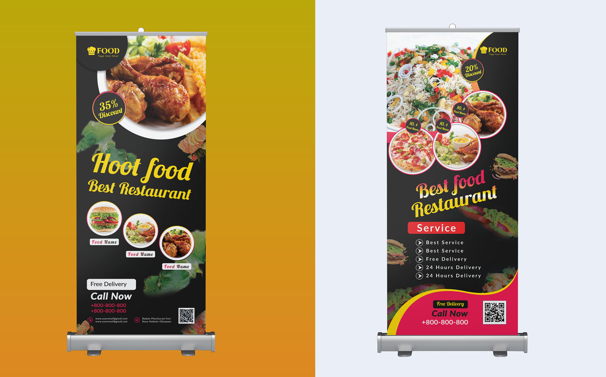 Download Фирменный стиль "Restaurant Roll up banner Bundle - Corporate Identity Template" / Restaurant Roll up banner Bundle - Corporate Identity Template - Фирменный стиль на тему графика fast,food,roll,up,signage,product,banner,foods,graphic,design,magazine,modern,brochure,red,blue,green,restaurant,small,business,template