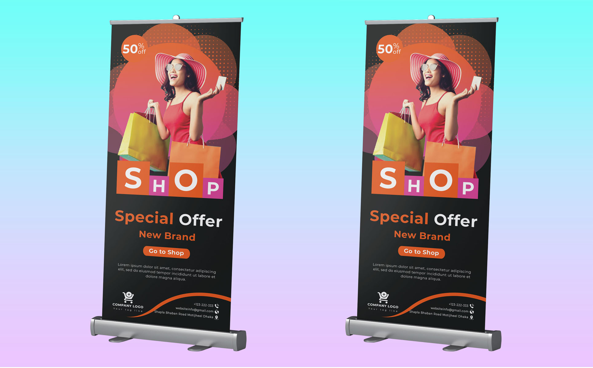 Download Фирменный стиль "Shopping Roll up Banner - Corporate Identity Template" / Shopping Roll up Banner - Corporate Identity Template - Фирменный стиль на тему графика banners,print,shop,banner,roll,up,roll,rollup,stand,a4,advertisement,advertising,agency,business,flyer,clean,companyundefined