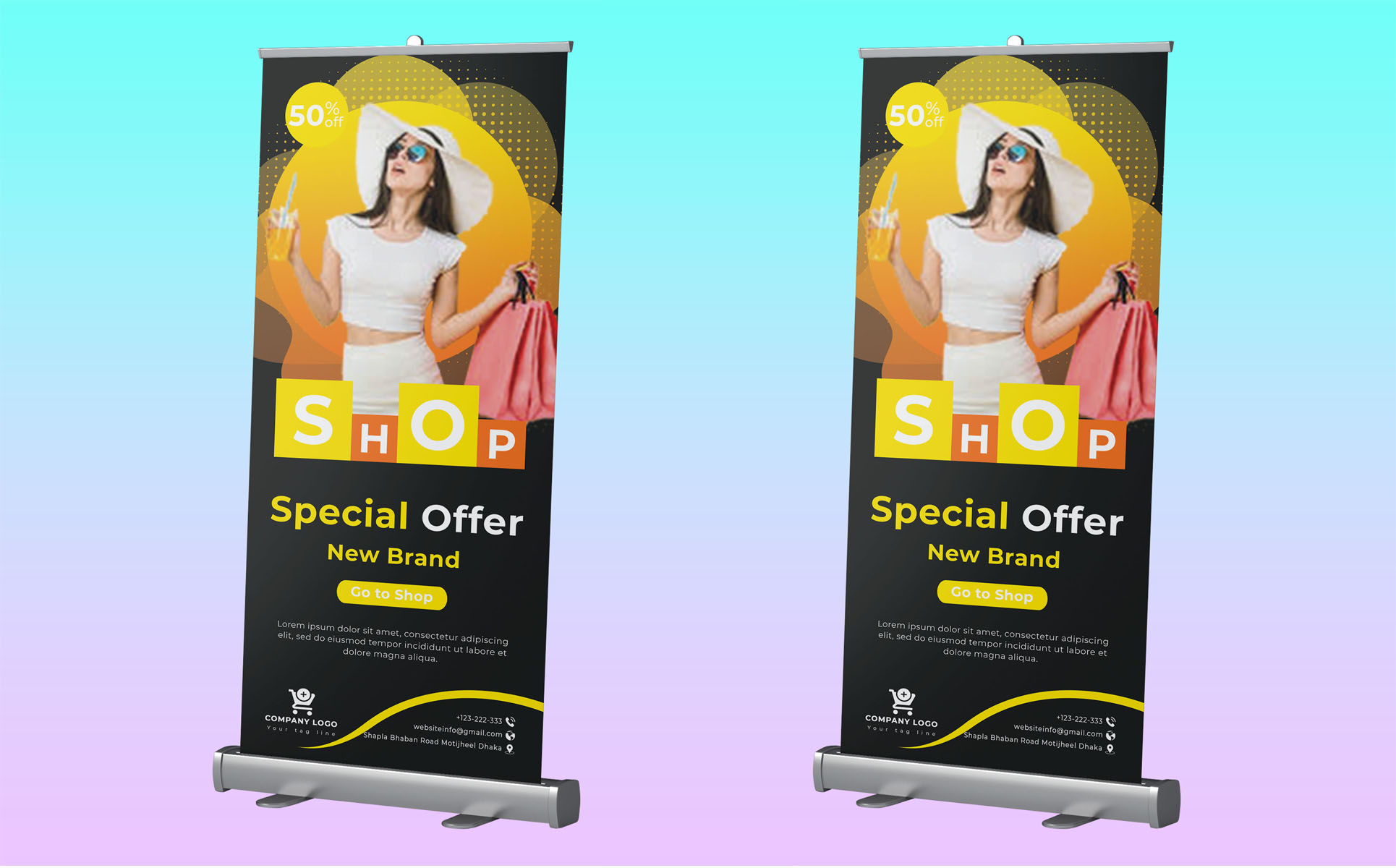 Download Фирменный стиль "Shopping Roll up Banner - Corporate Identity Template" / Shopping Roll up Banner - Corporate Identity Template - Фирменный стиль на тему графика banners,print,shop,banner,roll,up,roll,rollup,stand,a4,advertisement,advertising,agency,business,flyer,clean,companyundefined