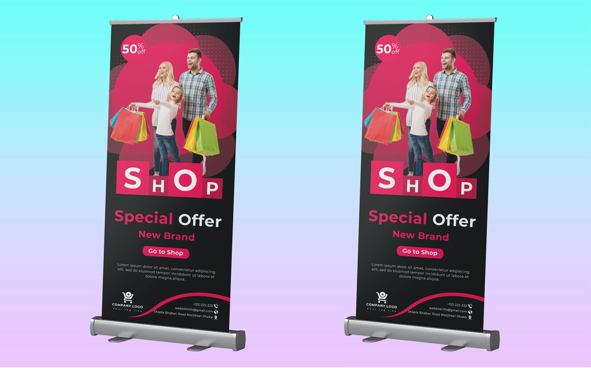 Download Фирменный стиль "Shopping Roll up Banner - Corporate Identity Template" / Shopping Roll up Banner - Corporate Identity Template - Фирменный стиль на тему графика banners,print,shop,banner,roll,up,roll,rollup,stand,a4,advertisement,advertising,agency,business,flyer,clean,companyundefined