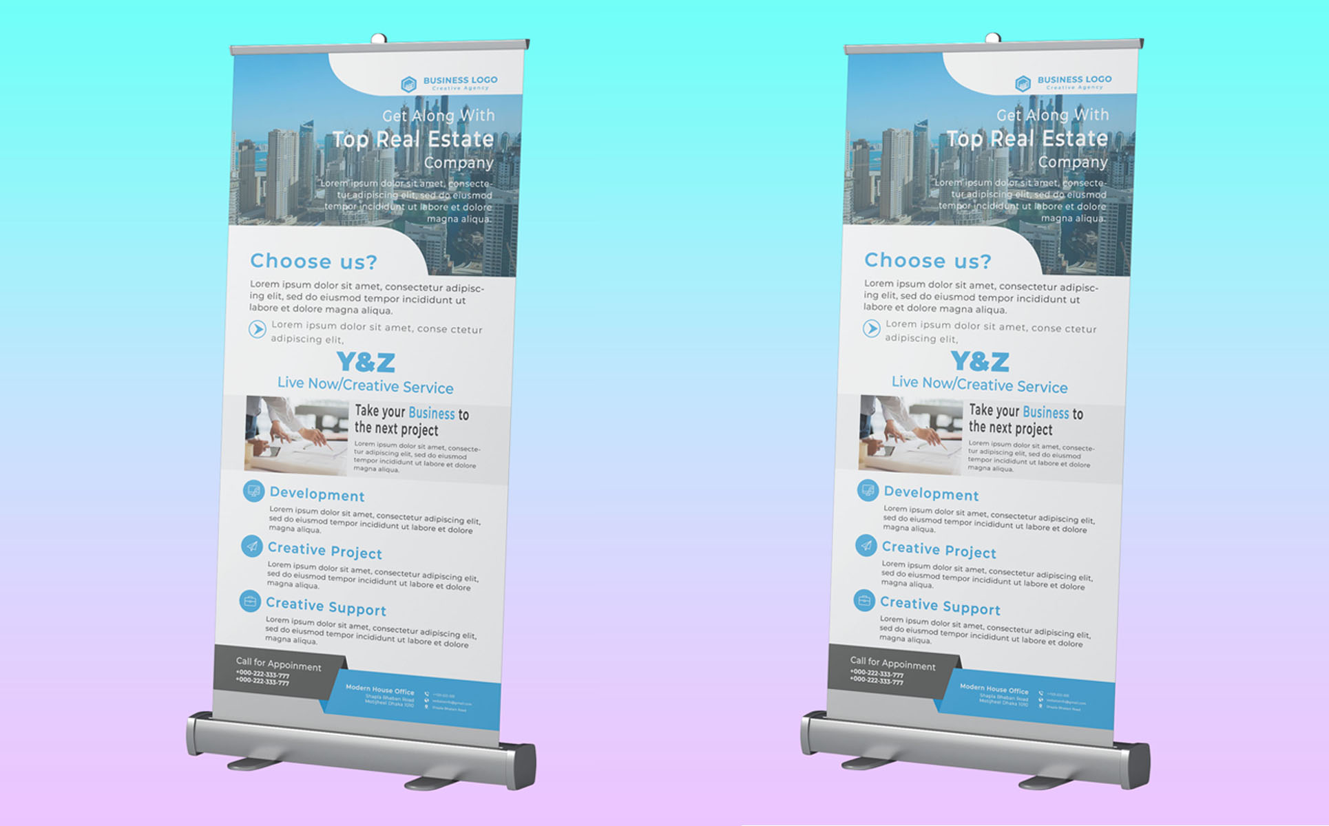 Download Фирменный стиль "Business roll up Banner - Corporate Identity Template" / Business roll up Banner - Corporate Identity Template - Фирменный стиль на тему графика ad,advert,advertisement,banners,blue,business,college,corporate,dark,design,display,education,green,insurance,outdoor,professional,promotion,real,estate,roll