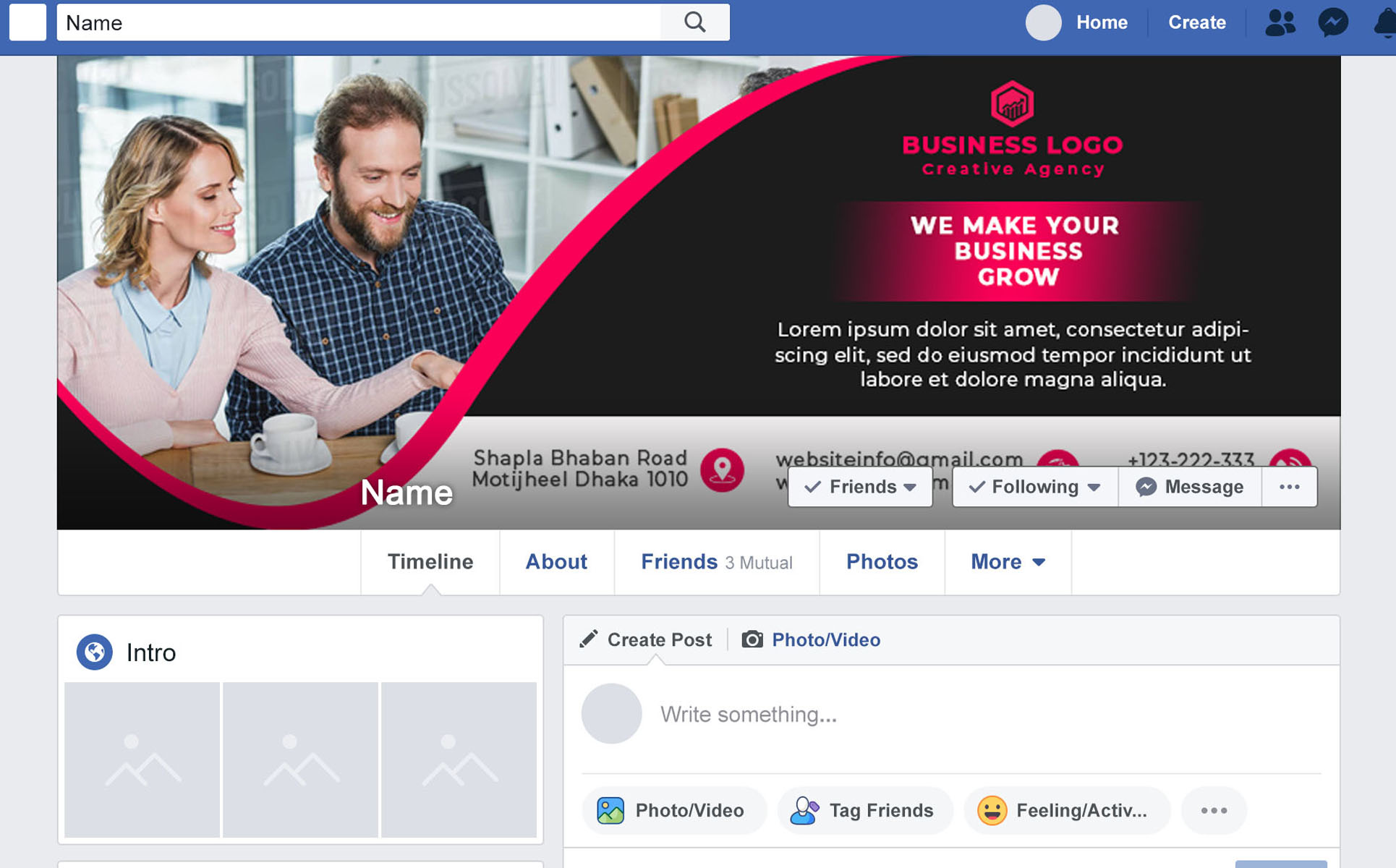 Download Шаблон для соцсетей "Business Facebook cover Photo Social Media Template" / Business Facebook cover Photo Social Media Template - Шаблон для соцсетей на тему графика business,corporate,cover,elegant,facebook,icons,line,marketing,modern,new,profile,social,media