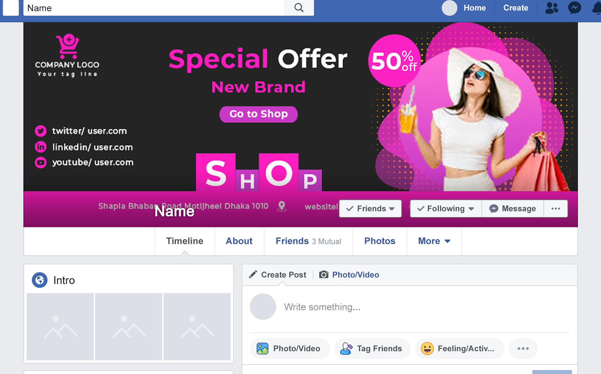 Download Шаблон для соцсетей "Shop Facebook cover Social Media Template" / Shop Facebook cover Social Media Template - Шаблон для соцсетей на тему графика ads,banners,colorful,cover,creative,ecommerce,event,events,facebook,profile,online,shop,posts,psd,shopping,social,media,special,offer,timeline