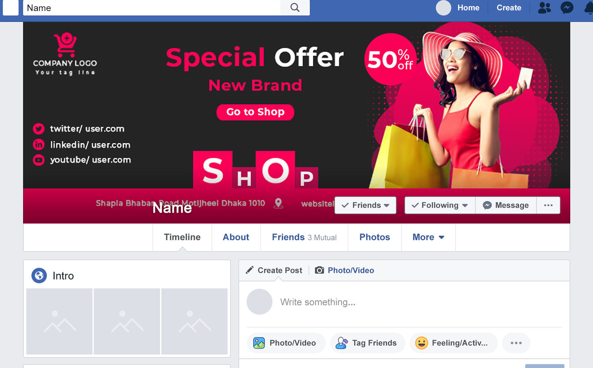 Download Шаблон для соцсетей "Shop Facebook cover Social Media Template" / Shop Facebook cover Social Media Template - Шаблон для соцсетей на тему графика ads,banners,colorful,cover,creative,ecommerce,event,events,facebook,profile,online,shop,posts,psd,shopping,social,media,special,offer,timeline