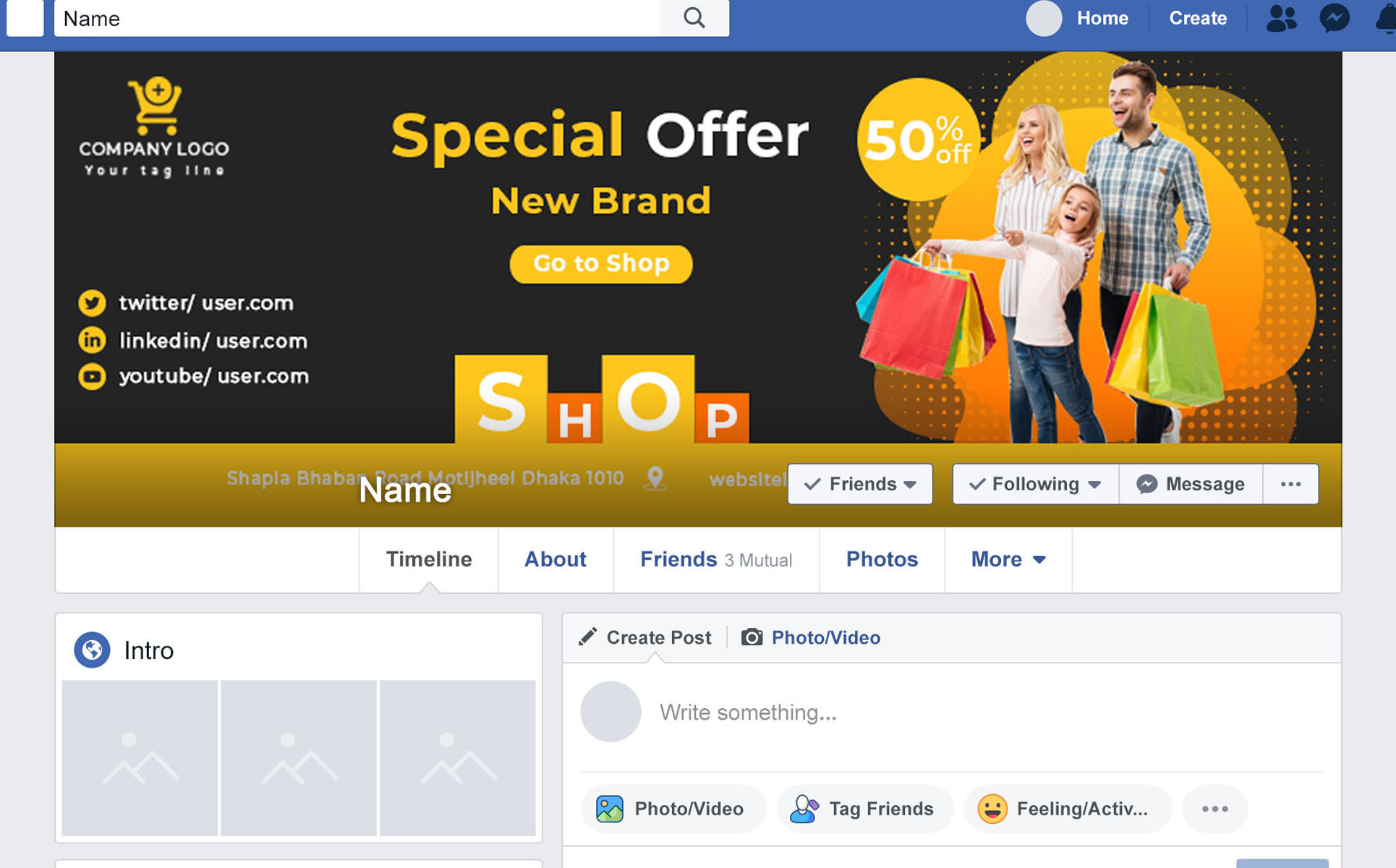 Download Шаблон для соцсетей "Shop Facebook cover Social Media Template" / Shop Facebook cover Social Media Template - Шаблон для соцсетей на тему графика ads,banners,colorful,cover,creative,ecommerce,event,events,facebook,profile,online,shop,posts,psd,shopping,social,media,special,offer,timeline