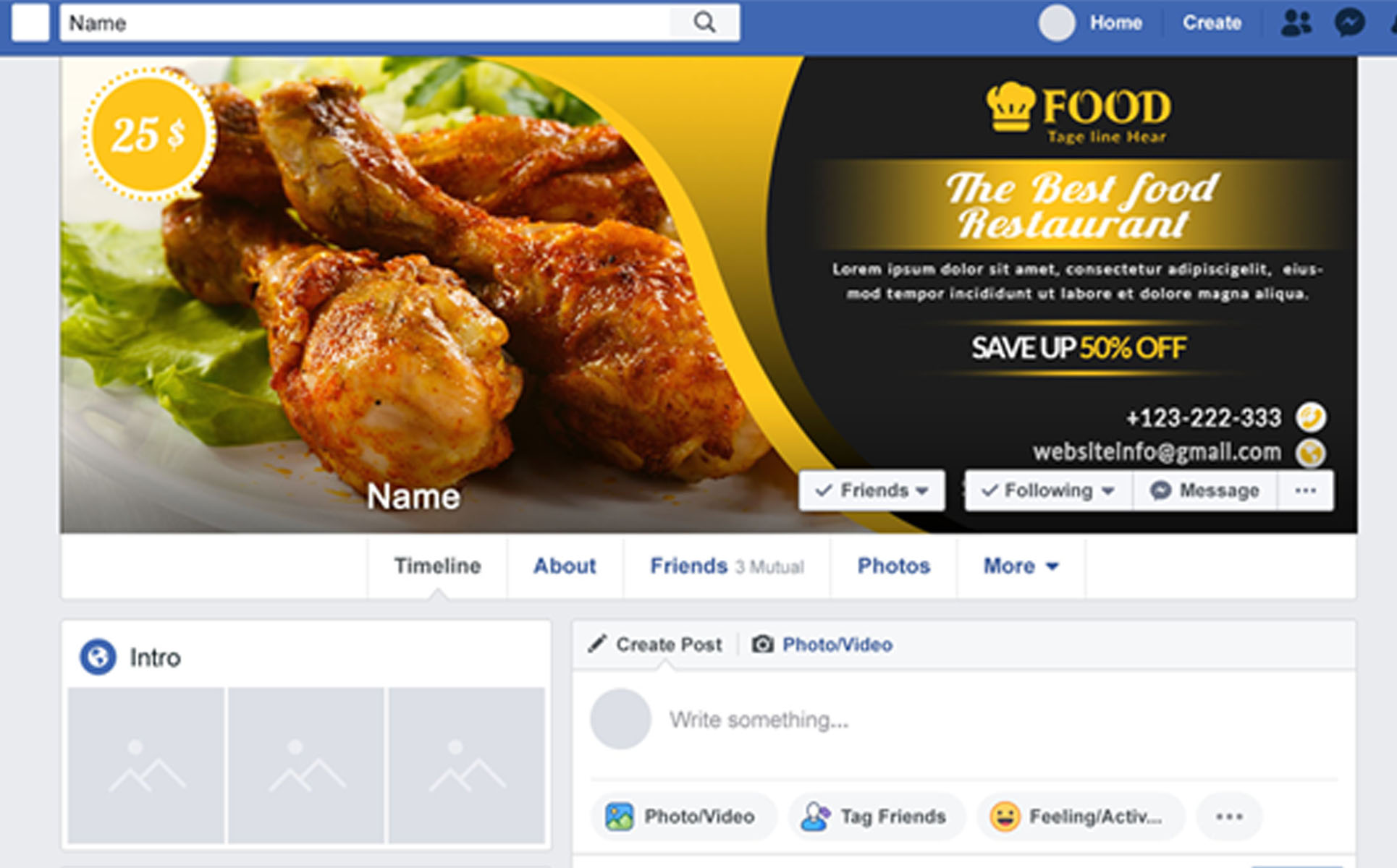 Download Шаблон для соцсетей "Restaurant Facebook Cover Social Media Template" / Restaurant Facebook Cover Social Media Template - Шаблон для соцсетей на тему графика banners,blog,cover,company,facebook,timeline,covers,page,fb,banner,fb,food,modern,multipurpose,restaurant,social,media,web