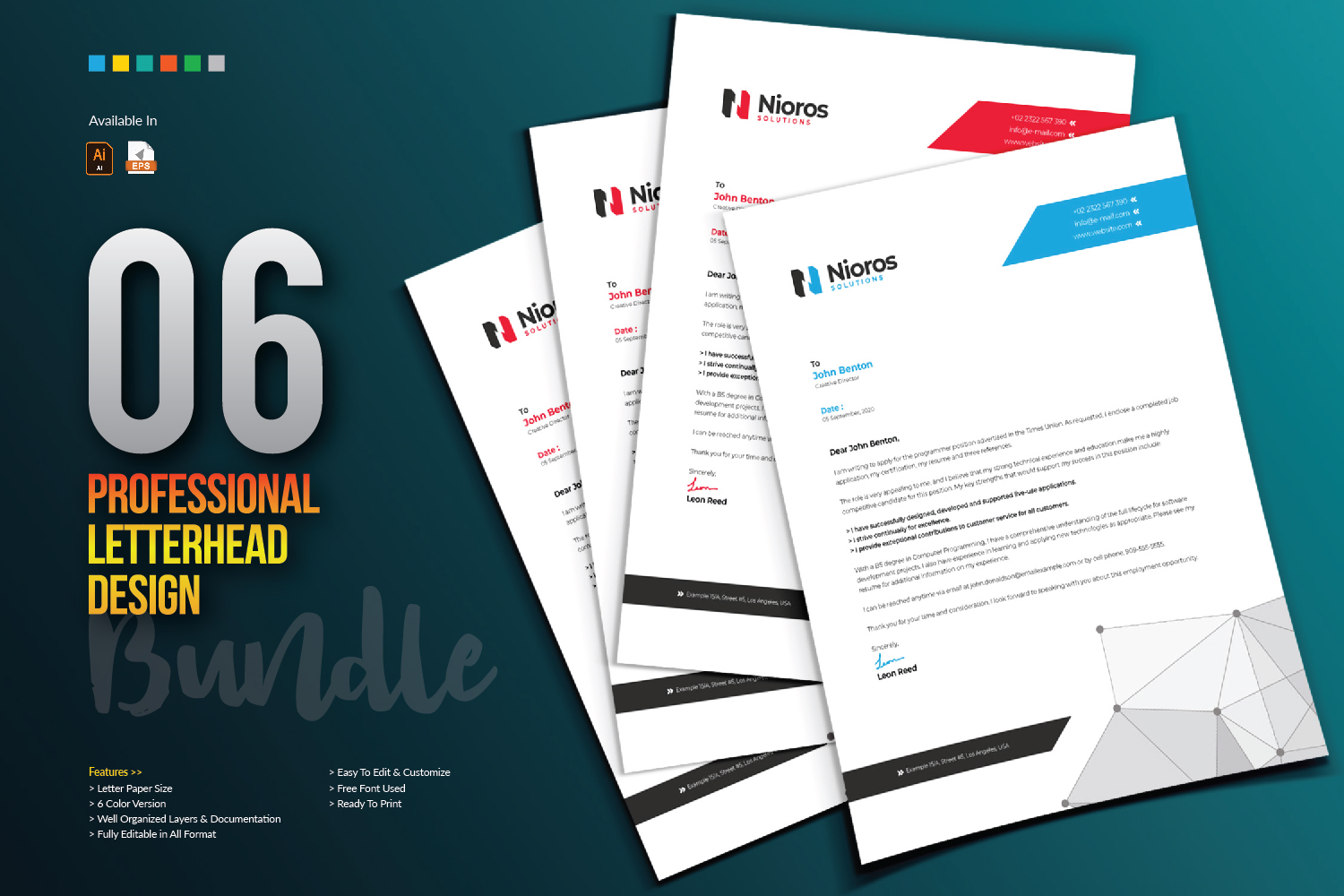 Download Фирменный стиль "Letterhead Design - Corporate Identity Template" / Letterhead Design - Corporate Identity Template - Фирменный стиль на тему графика letterhead template design bundle creative corporate identity business company brand branding blue black red professional clean stationery print letter