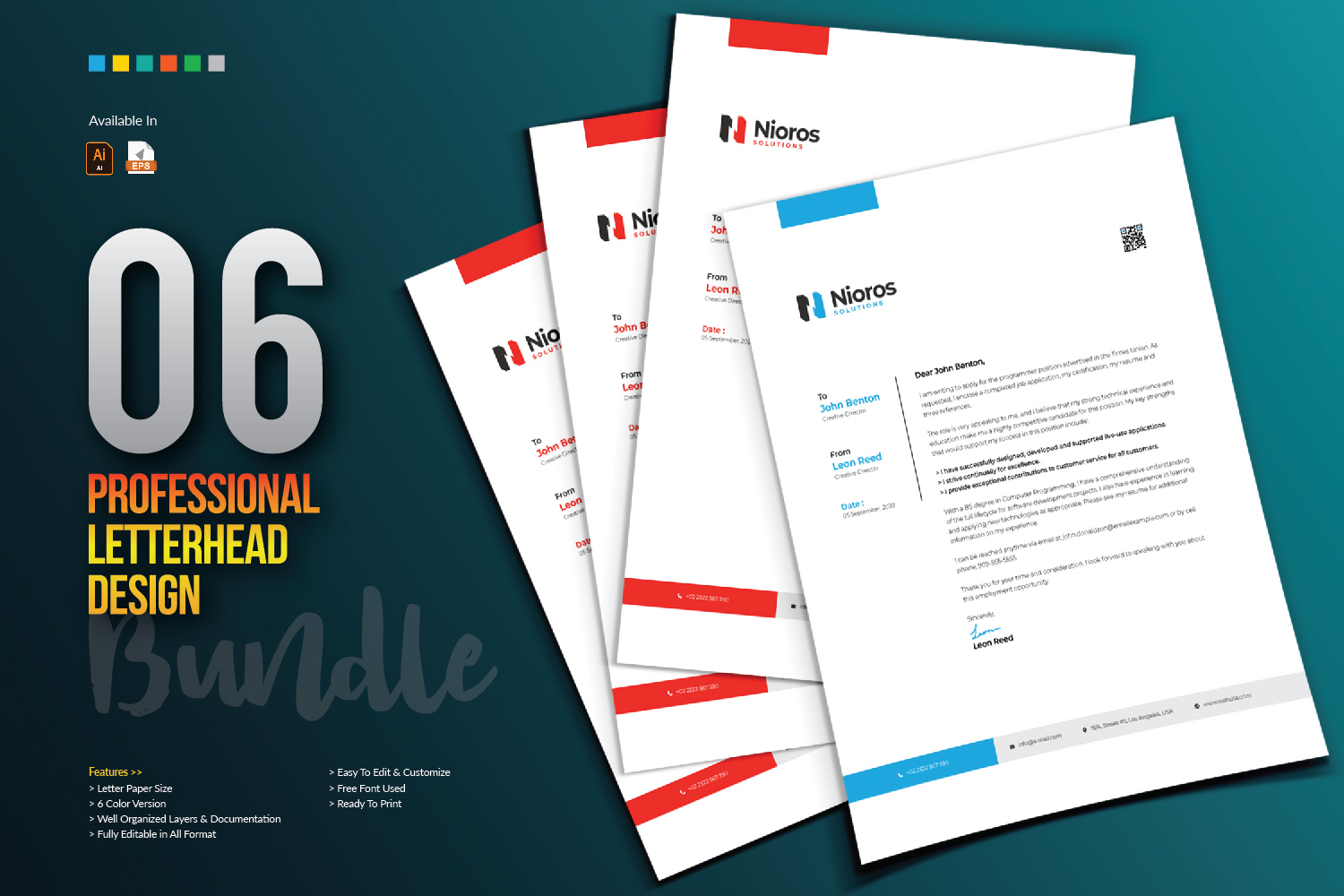 Download Фирменный стиль "Letterhead Design - Corporate Identity Template" / Letterhead Design - Corporate Identity Template - Фирменный стиль на тему графика letterhead design template bundle creative corporate business company brand branding identity stationery letter print red blue black professional clean cool